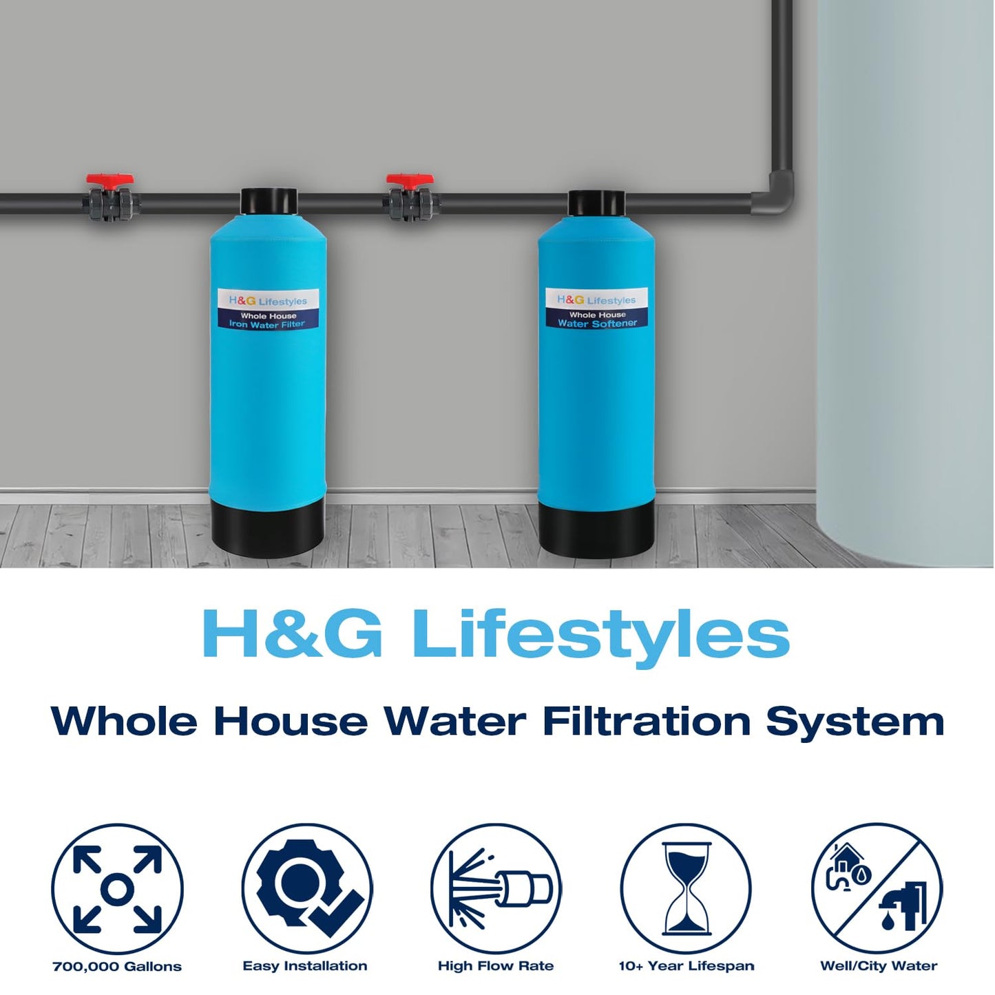 H&G Lifestyles Whole House Water Filter System, Iron and Manganese Water Filter for Well Water & City Water,Reduce Iron Heavy Metal, Silver-Enhanced, Soften Water, 700,000 Gallons