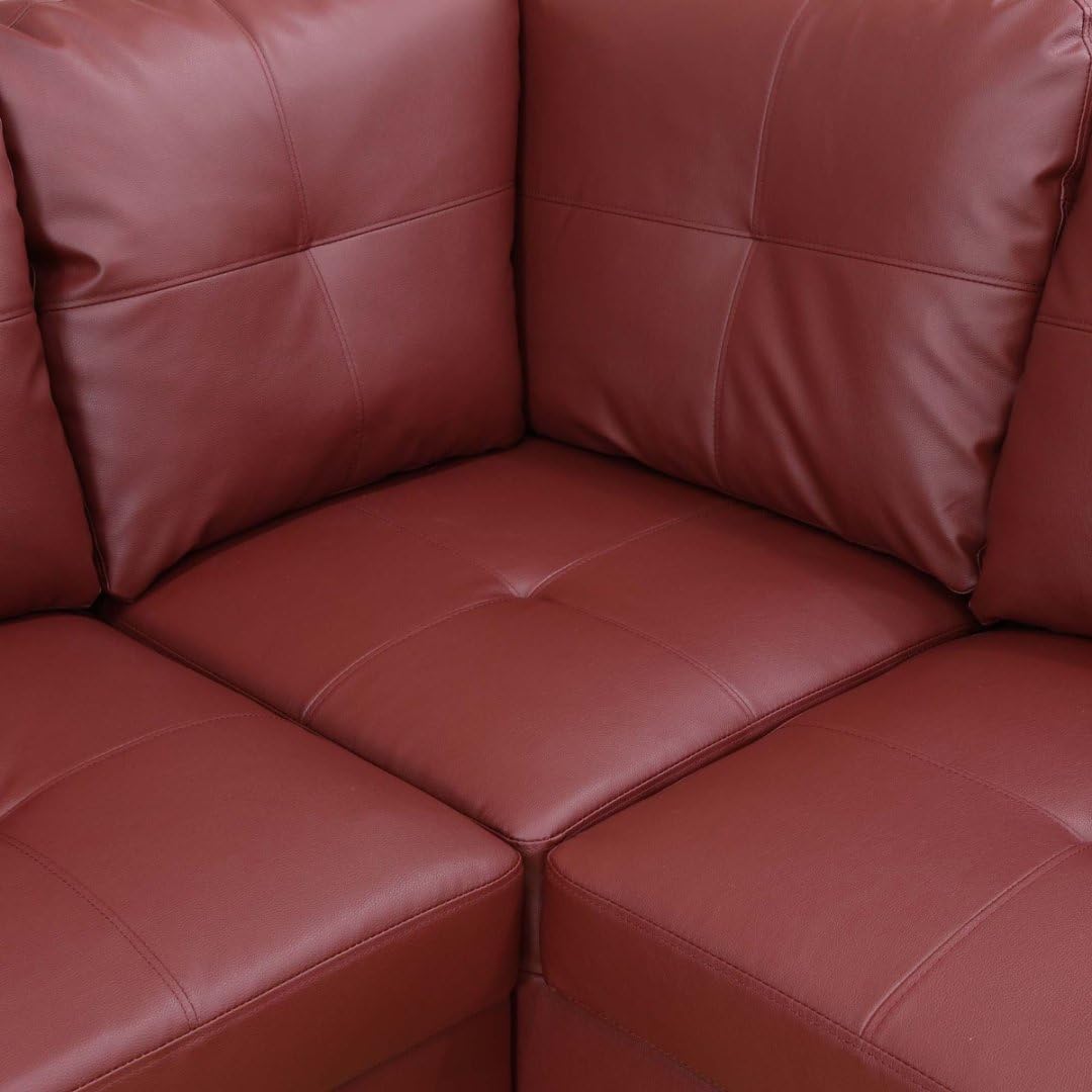 NicBex Leather 103.5" L Shaped Couch Sectional Couches for Living Room, 2-Piece Modular Sofa with Movable Chaise & Deep Seat for Apartment, Bedroom, Office, Red