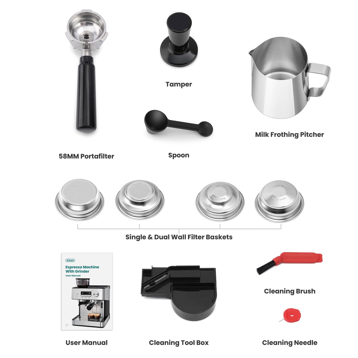 (2026 Upgrade) Gevi 20 Bar Espresso Machine with Grinder & Milk Frother, Professional Coffee Maker for Home, Cappuccino & Latte, Removable Water Tank, Steam Wand