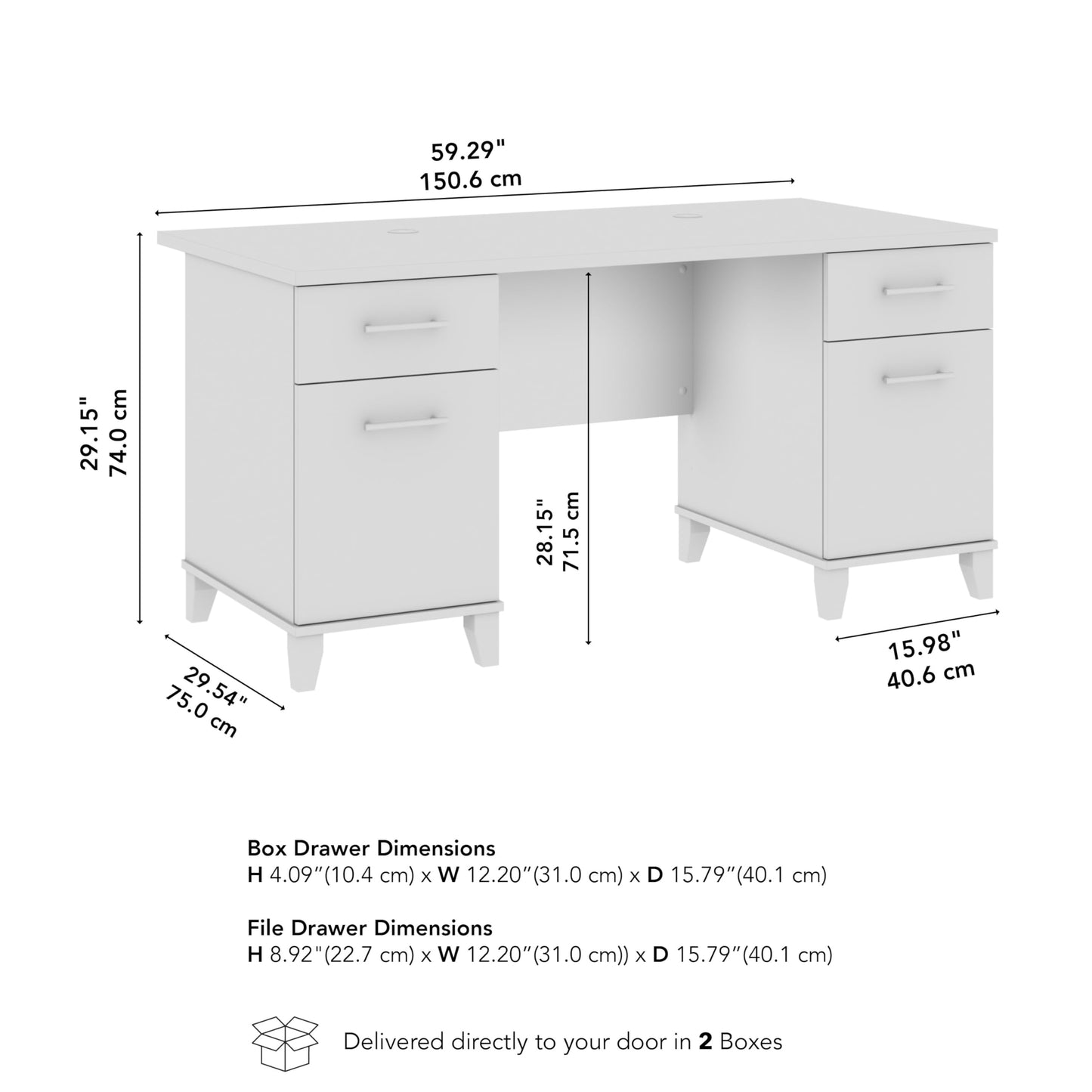 Bush Home 60-Inch Office Desk with Drawers, Computer Desk with File and Box Drawers, Home Office Workstation with Storage Cabinet, Writing Desk Furniture, Somerset Collection, Ash Gray