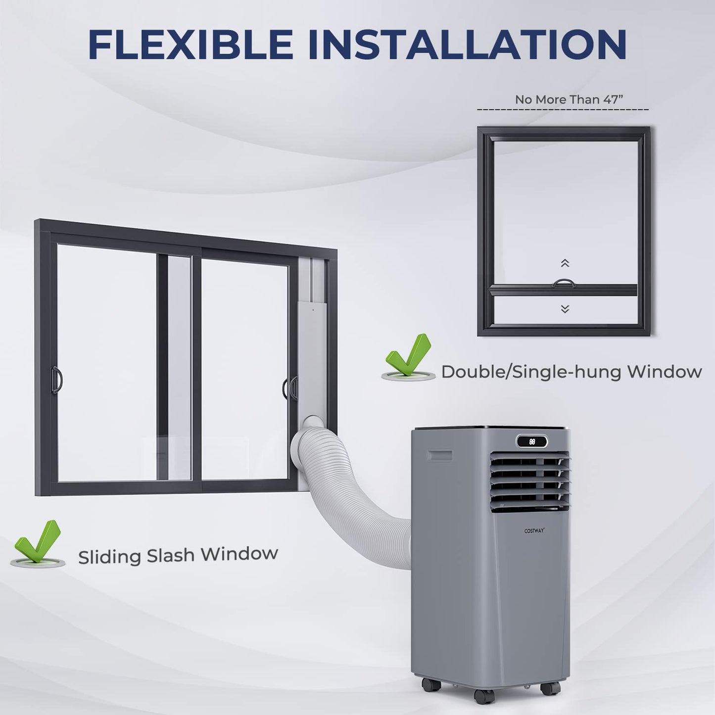 COSTWAY Portable Air Conditioner, 10000BTU Air Cooler with Drying/Fan/Sleep Mode, 2 Speeds, 24H Timer, Remote Control, Portable AC for Home & Office, Cools Room up to 350 Sq. Ft, Window Kit Included