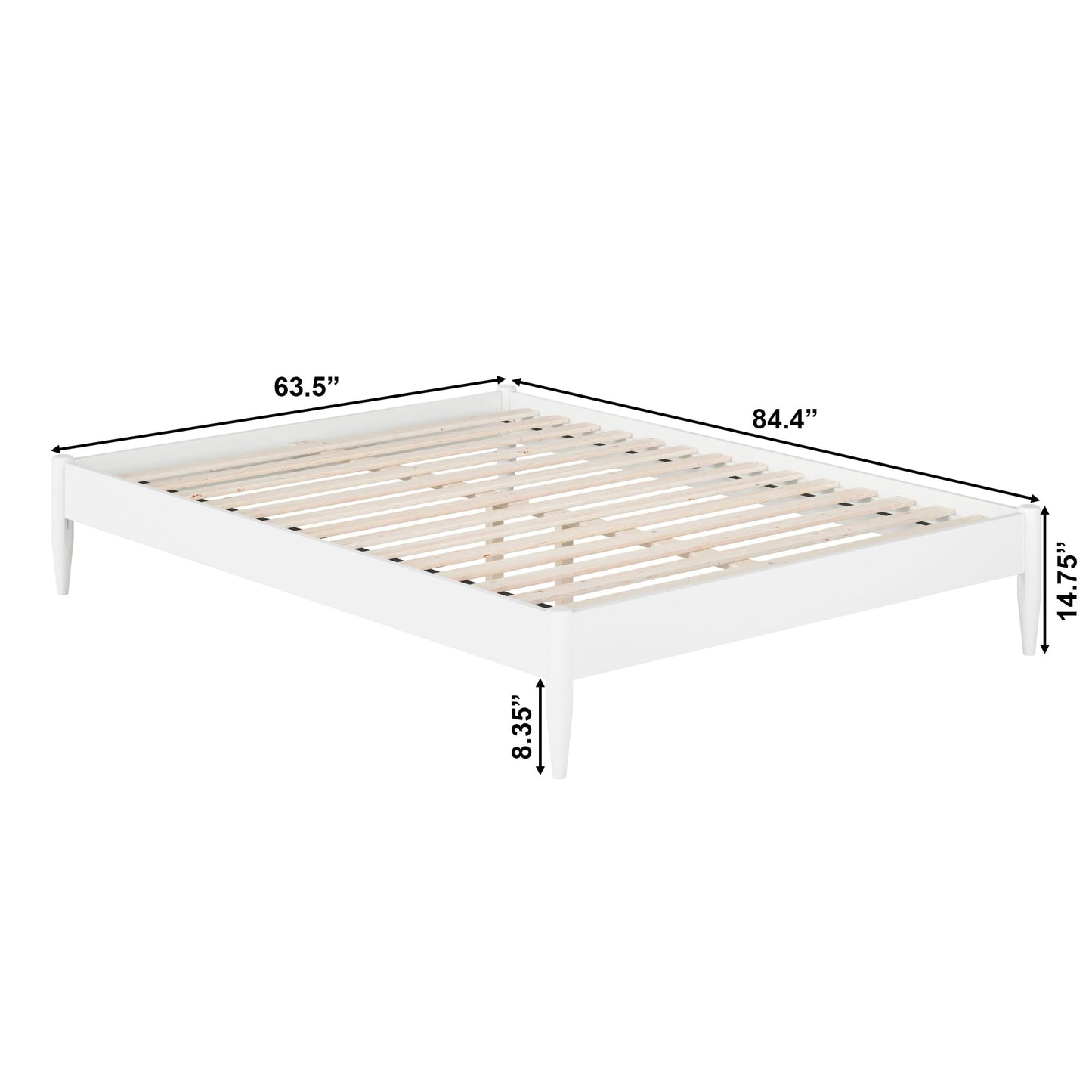 AFI, Pasadena 14" Queen Wood Mid Century Modern Low Profile Platform Bed, White
