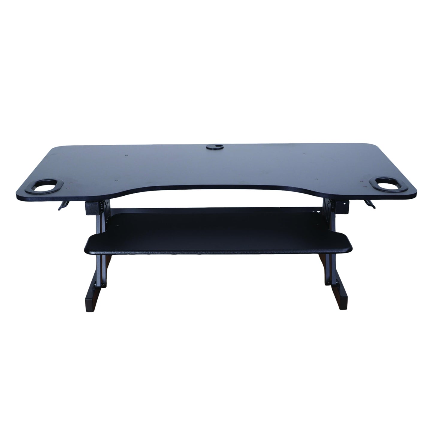 Rocelco 45" Height Adjustable Standing Desk Converter - Slide Out Retractable Keyboard Tray - Sit Stand Up Triple Monitor Riser - Dual Piston Lift Tabletop Computer Workstation - Black (R ADRB-45)