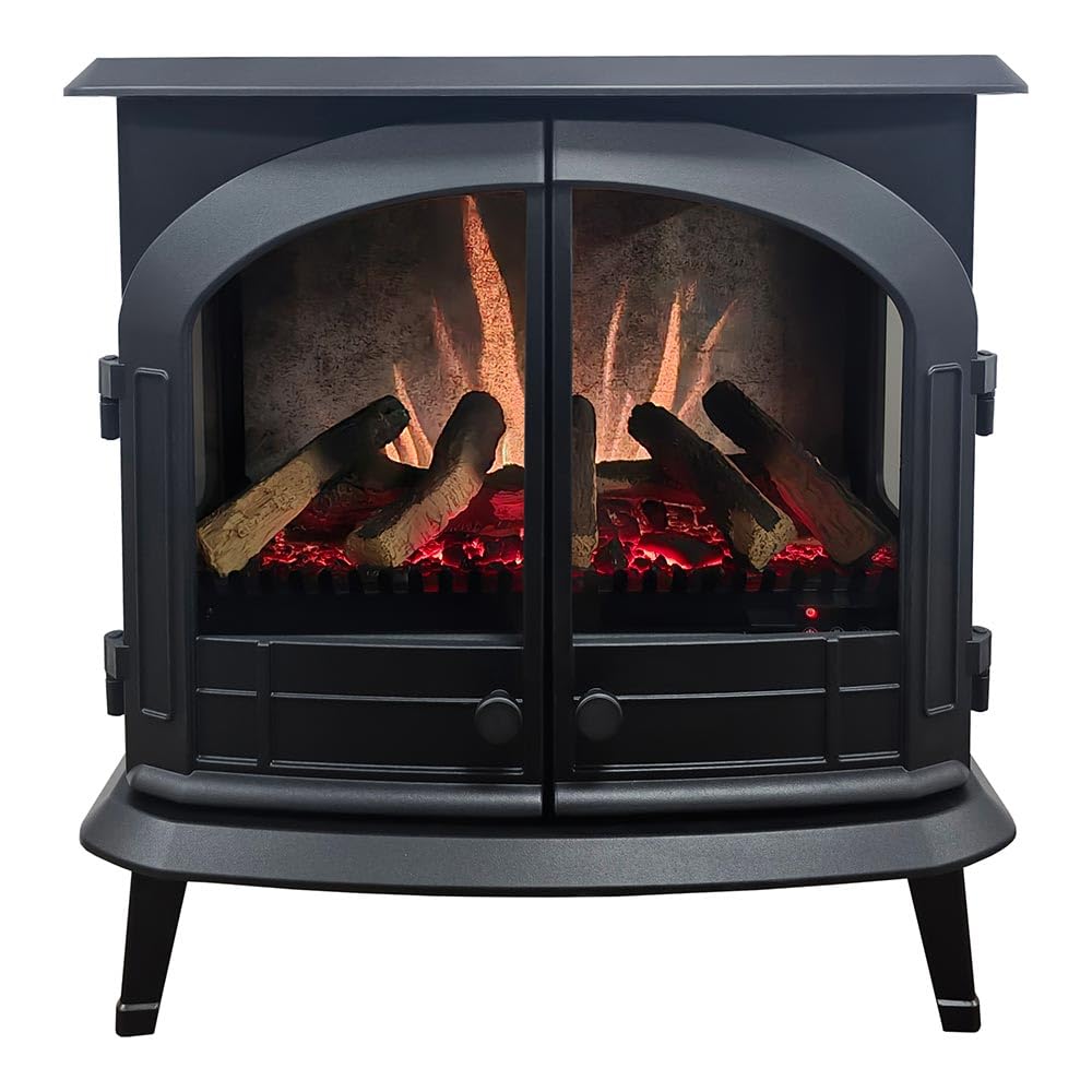 Modern Ember Harlowe Freestanding Electric Fireplace Stove Heater in Black with Multi-Color Ember Bed | Smart Technology | Alexa/WiFi Enabled | 1500W | Indoor Portable Heater | Safety Shutoff