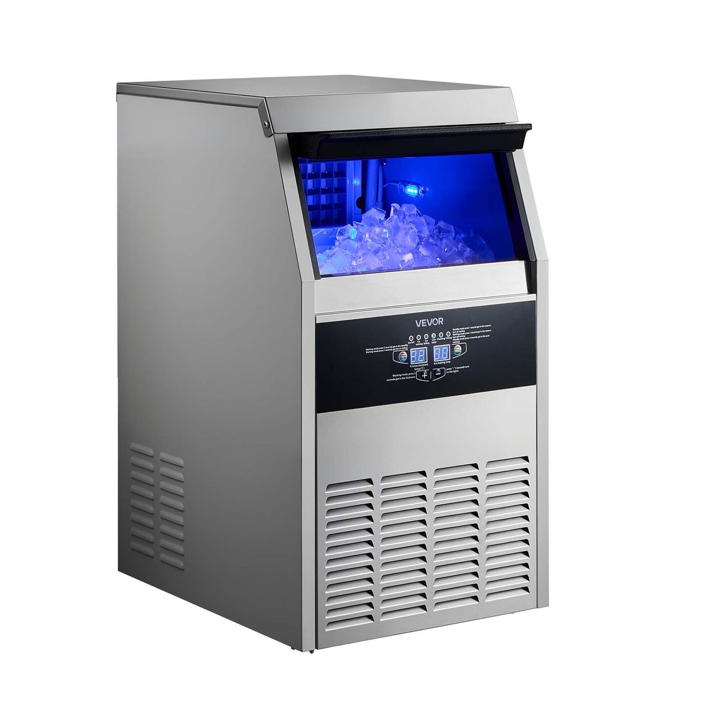 VEVOR Commercial Ice Maker Machine, 160 lbs/24h with 30 lbs Storage Capacity, Built-in/Freestanding/Under Counter, Stainless Steel Ice Maker with LED Display & Self-Cleaning, for Home Bar Restaurant
