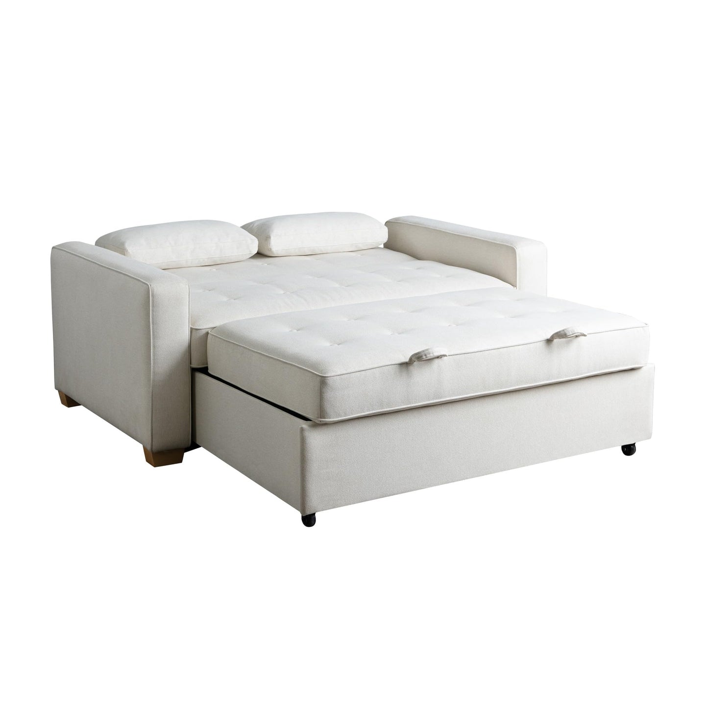 Serta Ainsley 66.5" Convertible Sleeper Loveseat, Full Size, Dreamcoil Comfort, Soft Woven Fabric, Oyster