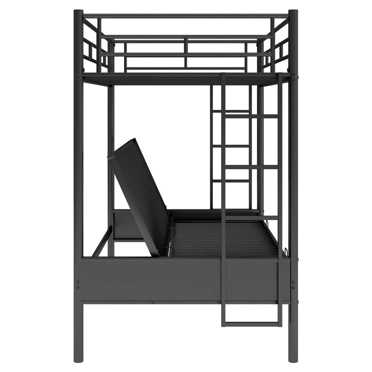 Bellemave Twin Over Futon bunk Bed, loft Bed with futon, Twin Over Full Futon bunk beds, No Box Spring Needed, Black