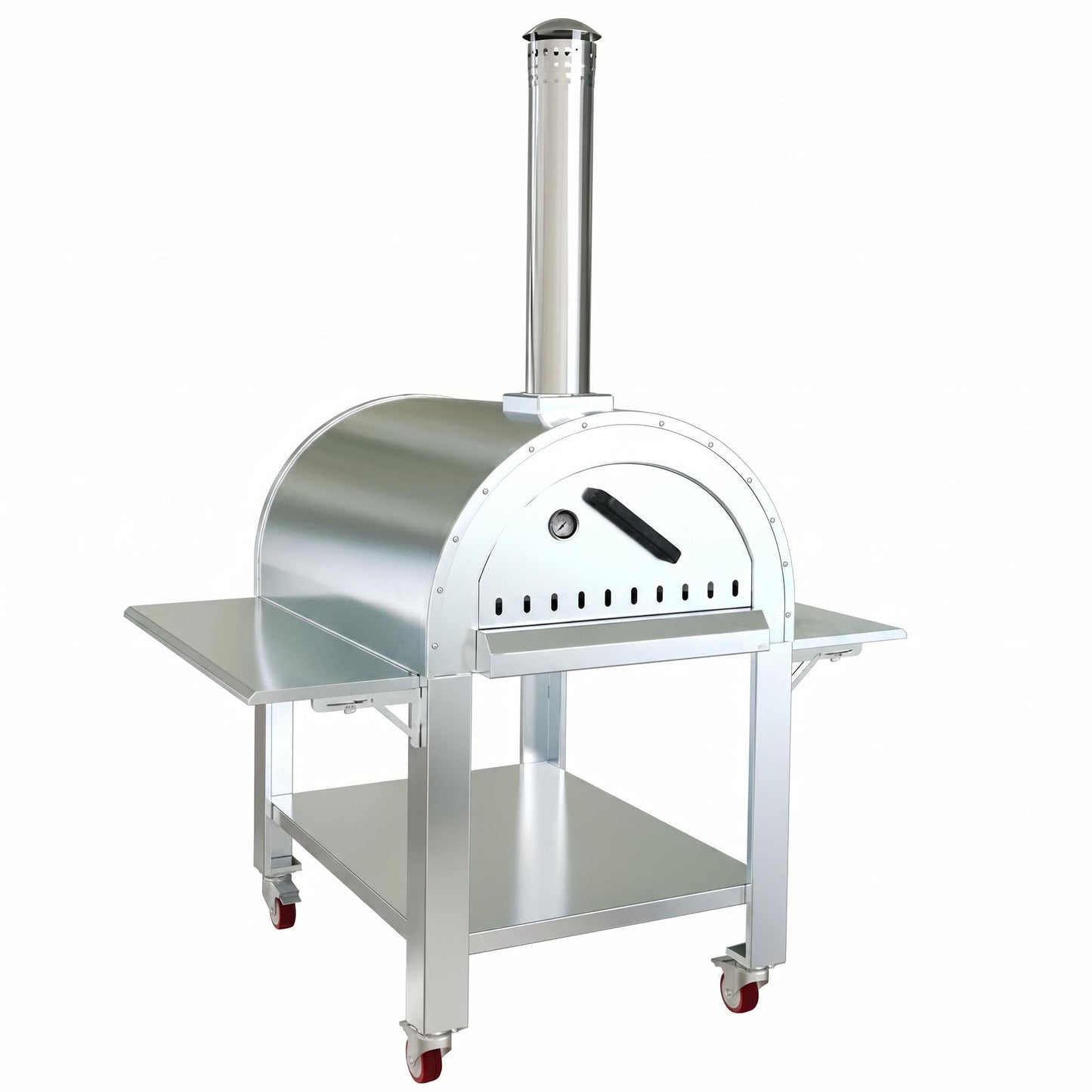 Wood Fired Pizza Oven Outdoor, 46 Inch Large Stainless Steel Wood Burning Camping Oven with Wheels & Accessories, Charcoal Outdoor Oven for Baking Roasting Grilling Searing, for Backyard Garden Patio