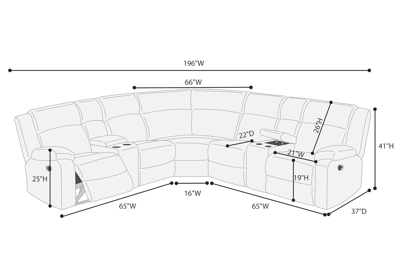ERYE Oversized L-Shaped Power Reclining Sectional Sofa W/2 Console, Cupholders and USB Ports,Corduroy Power Motion Symmetrical Recliner Couch for Living Room Home Theater