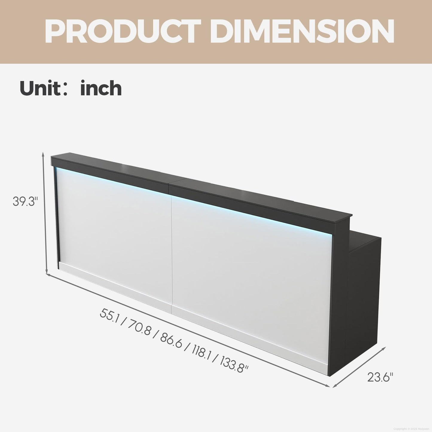 Modern Reception Desk with Counter, LED Light, Lockable Drawers, and Storage Shelves for Office, Spa, Salon, or Retail Store (Gray, 87" L*24" W*40" H)