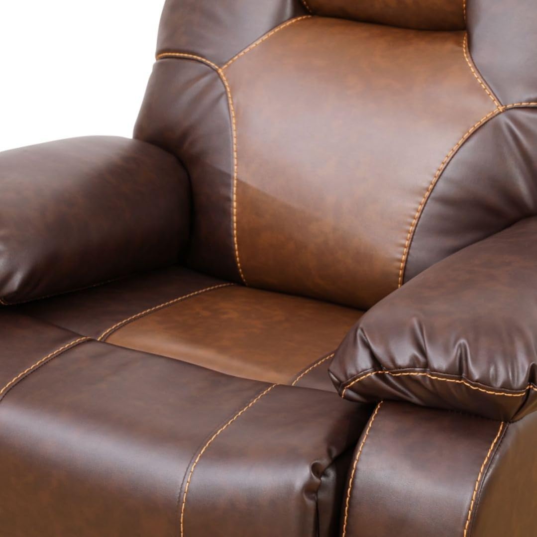 Manual Breathing Leather Reclining Sofa, Leather Recliner Couch, Comfortable Wide Lazy Leather Sofa for Living Room (Brown, Single Chair)