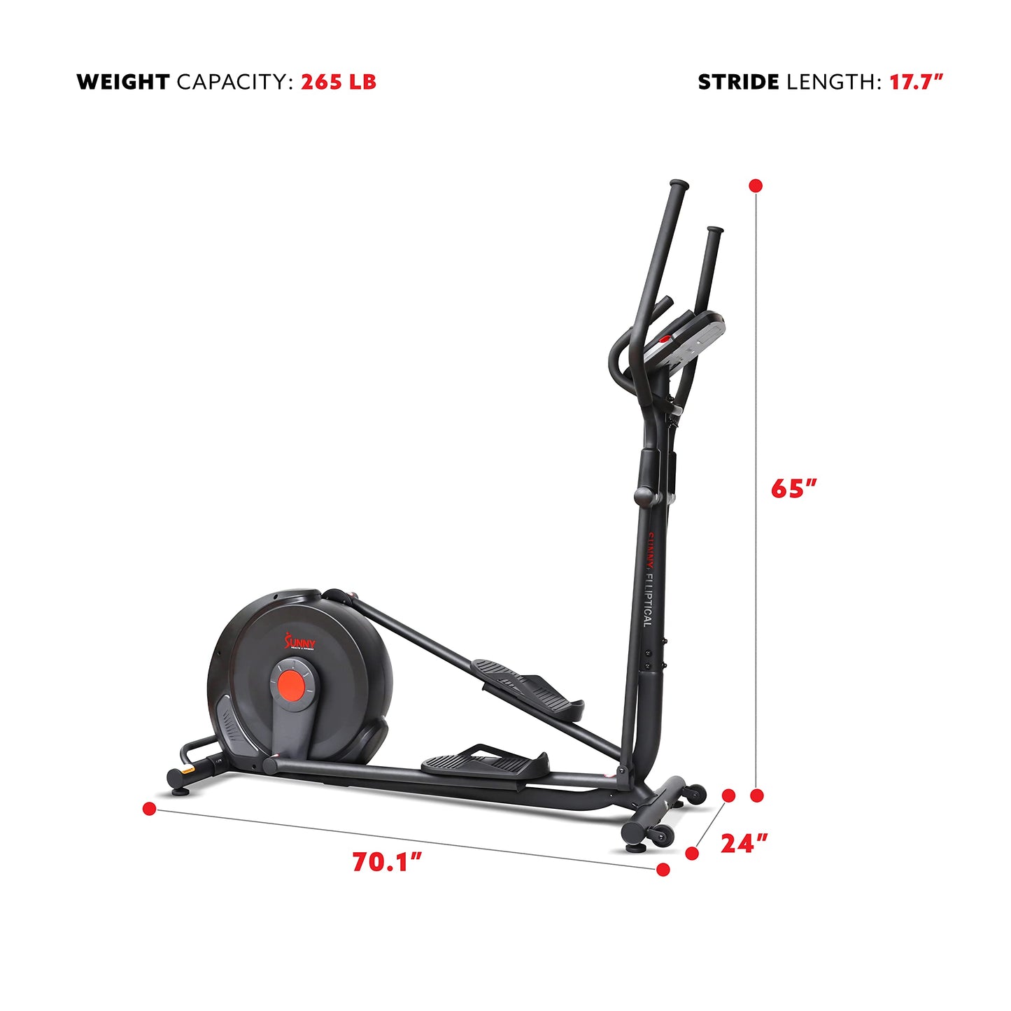 Sunny Health & Fitness Power Stride SMART Elliptical Trainer with 16-Level Electromagnetic Resistance, High-Inertia Flywheel and Exclusive SunnyFit® App Enhanced Bluetooth Connectivity - SF-E321006
