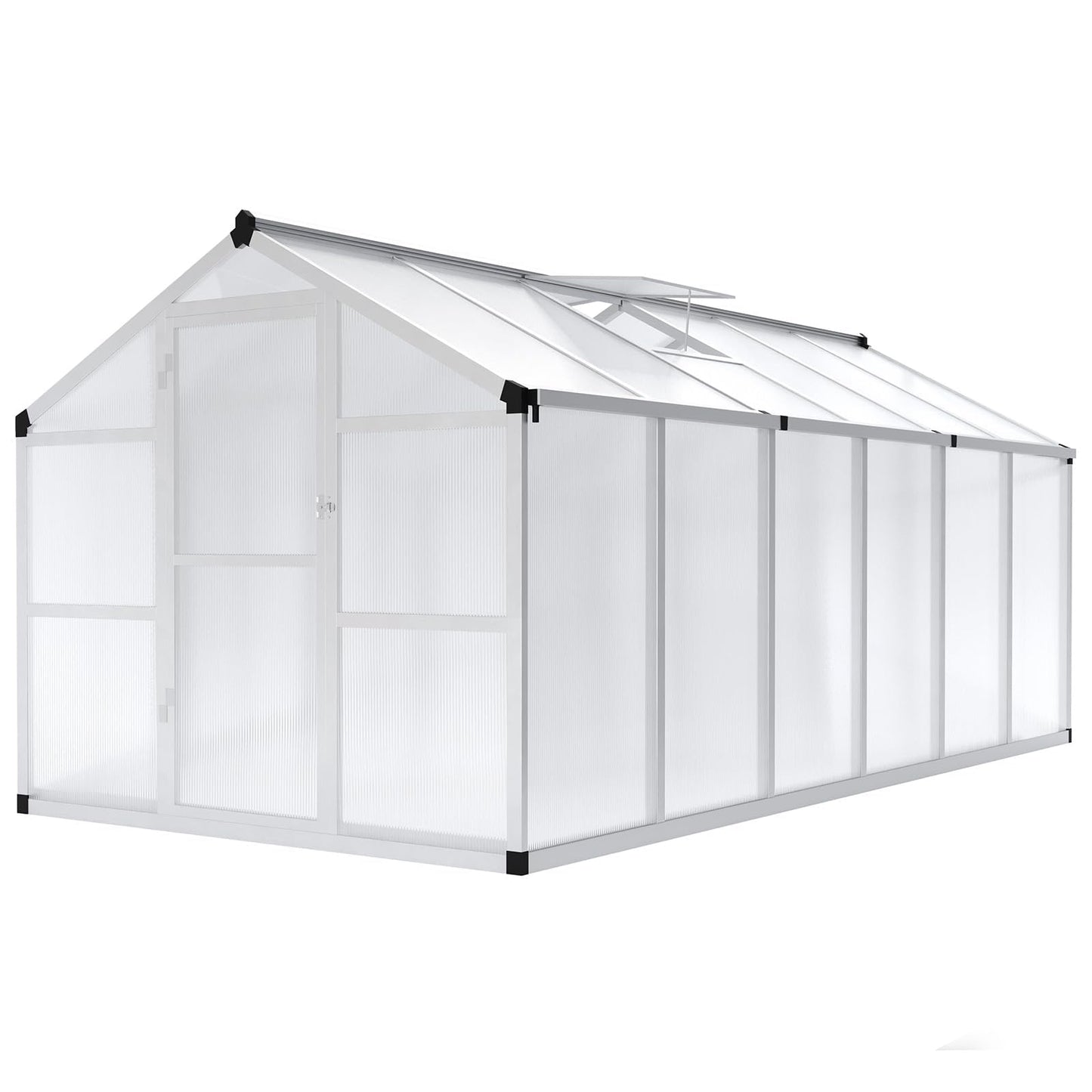 Greenhouse, Aluminum Frame & Polycarbonate Panel Greenhouse for Outdoors, Green House with Adjustable Roof Vent & Lockable Door, Durable Walk-in Green Houses for Backyard, Patio, Lawn
