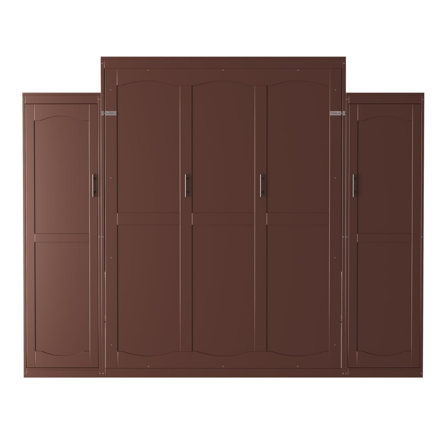 Merax Queen Size Wood Murphy Bed, with 2 Wardrobe and Storage Shelf, Multifunctional Foldable Wall Platform Bedframe for Guest-Room, Bedroom, Walnut