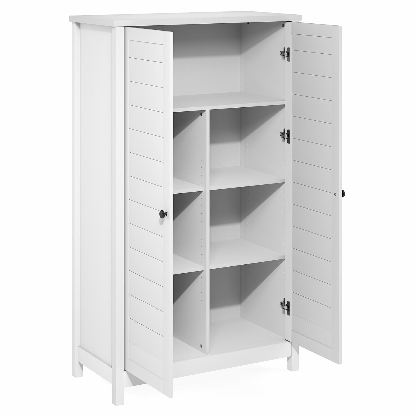 Furinno Robin Storage Cabinet, 4-Tier Pantry Cabinet with Adjustable Shelves, 35W with Louvered Doors, Kitchen Cabinet, Organization and Storage, for Pantry, Living Room, Home Office, White