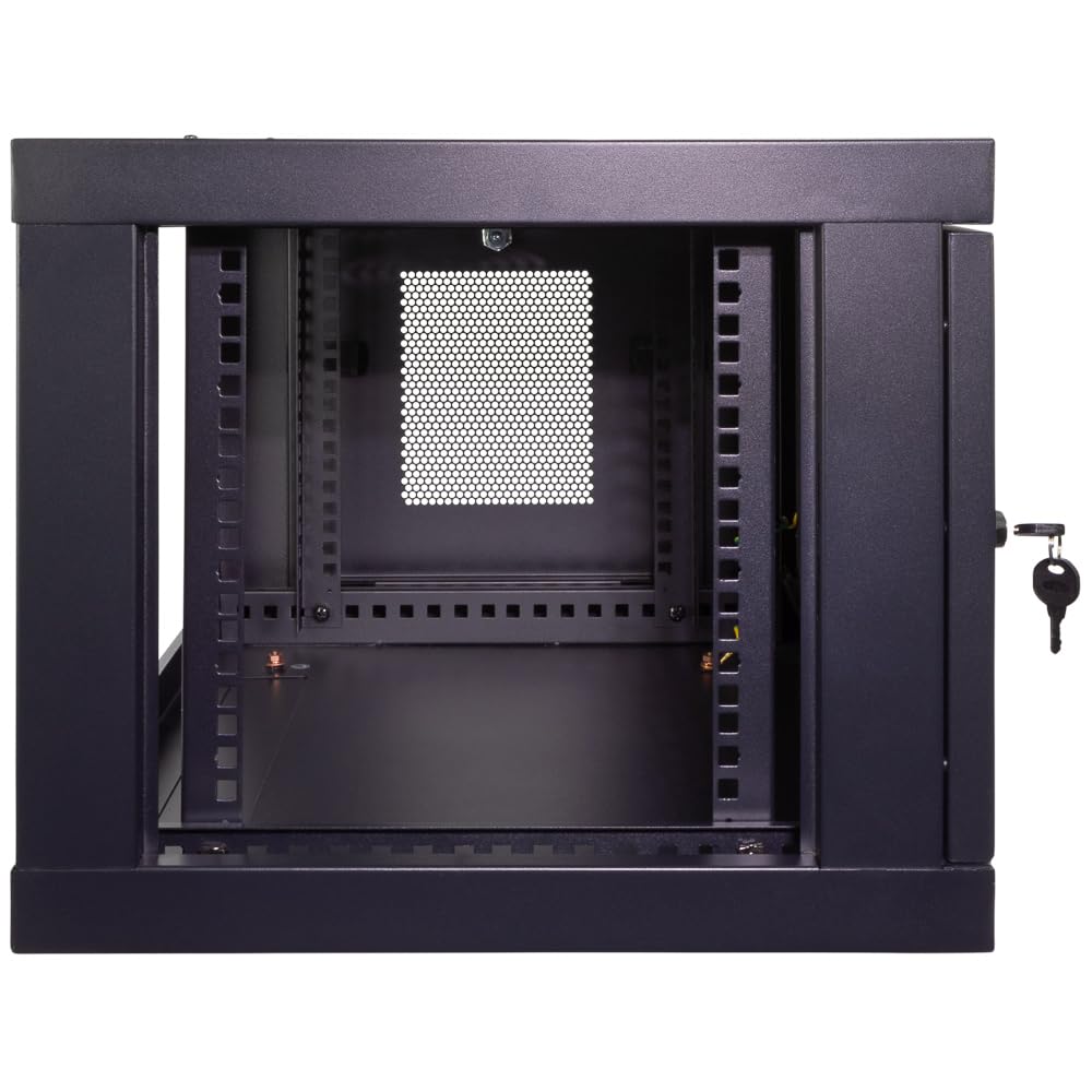 NavePoint 9U Server Cabinet Wall Mount Rack Enclosure with Perforated Door, Locking, Removable Side Panels – 9U Network Cabinet 23.6” Wide, 19 Inch Server Rack for IT and A/V Equipment