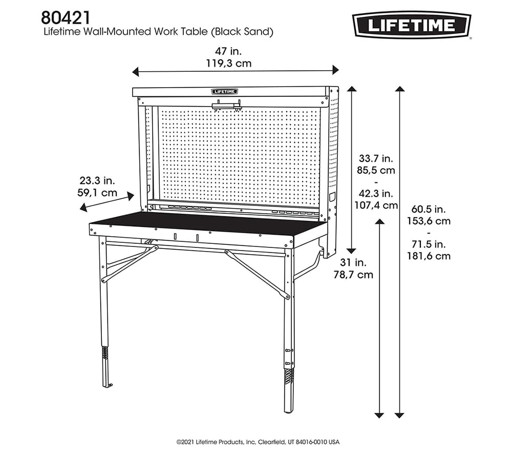 LIFETIME Products Wall Mounted Work Table, 4', Wood Varnish (80421)
