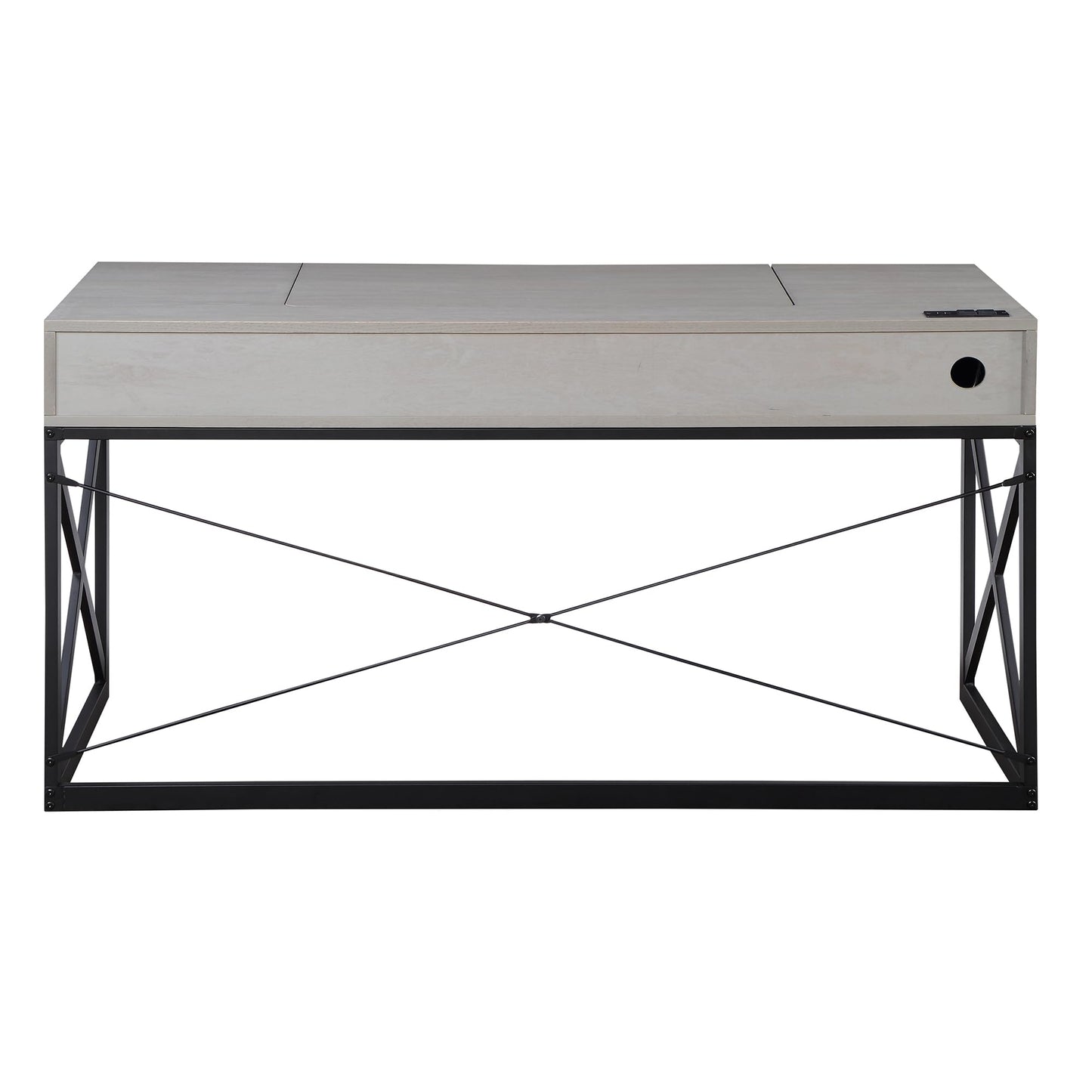 24/7 Shop at Home Ashiya Transitional 2 Drawers Metal Hidden Storage Desk with Lift-Top, USB Port, Power Outlet for Workstation, Home Office, Study Room, Antique Gray
