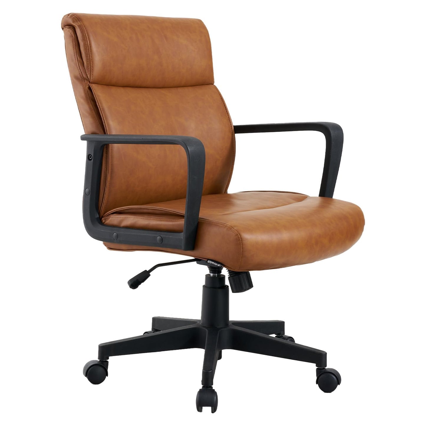 Artswish Brown Leather Office Chair, Mid-Back Ergonomic Computer Chair with Wheels Arms, 360° Swivel Adjustable Task Chair with Rolling Casters for Home Office, Bedroom, Study