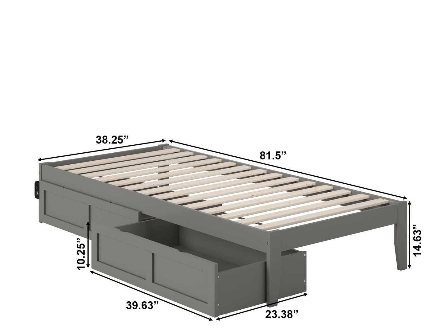 AFI, Colorado Twin XL Platform Bed with 2 Storage Drawers, Grey