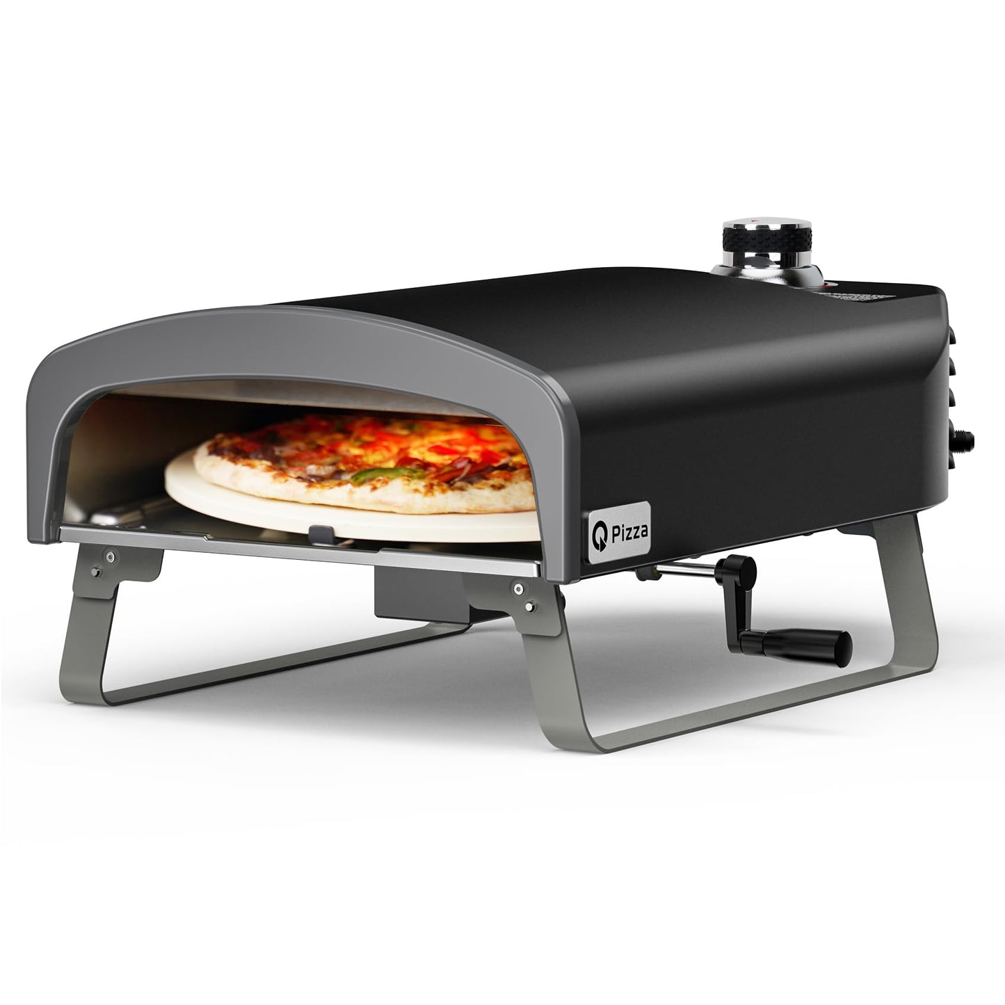 Q Pizza Portable Propane Pizza Oven with Manual Rotating Stone, Tabletop Gas Stove for Outdoor Kitchen, Gas Oven for Making Pizza, Bread, Steak, Pie, PS104