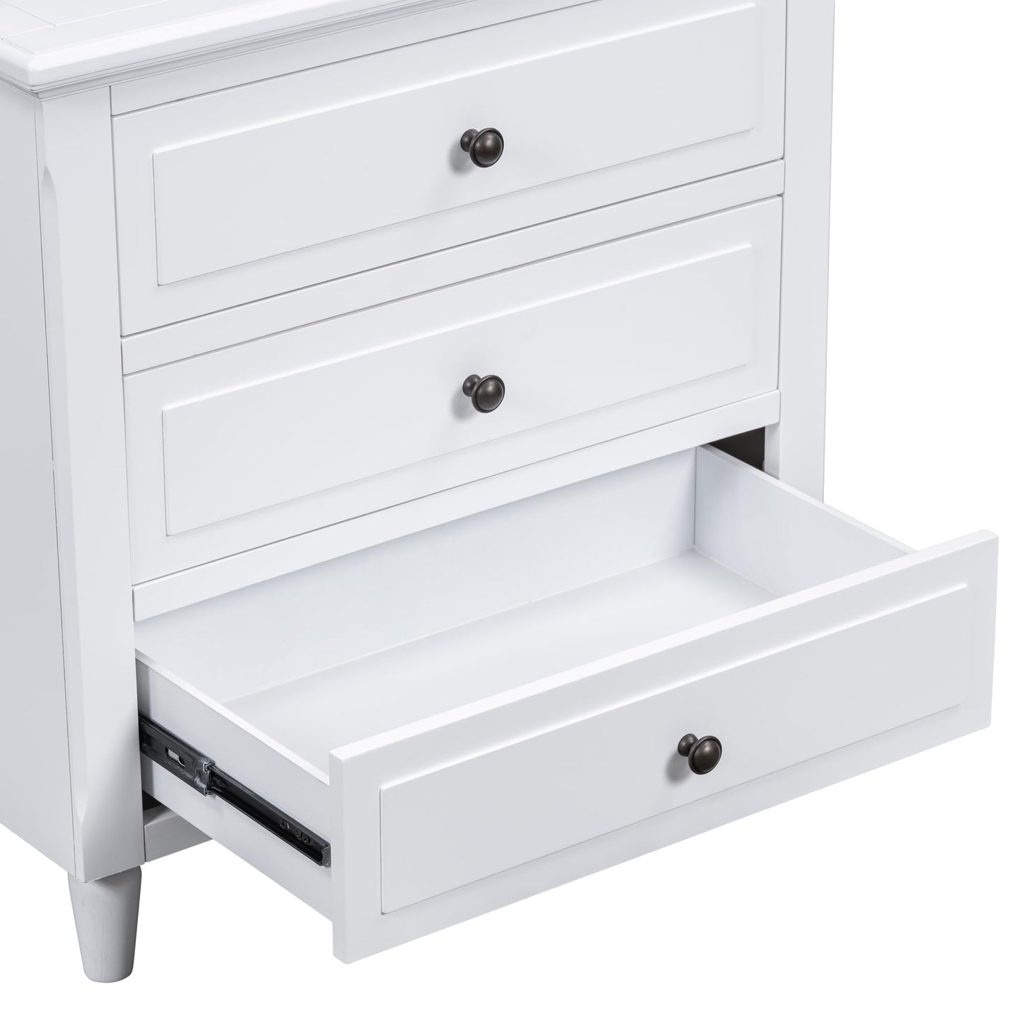 Knocbel Modern Nightstand with 3 Storage Drawers, Solid Wood Bedside Night Stand Sofa Side End Table, Fully Assembled (White)