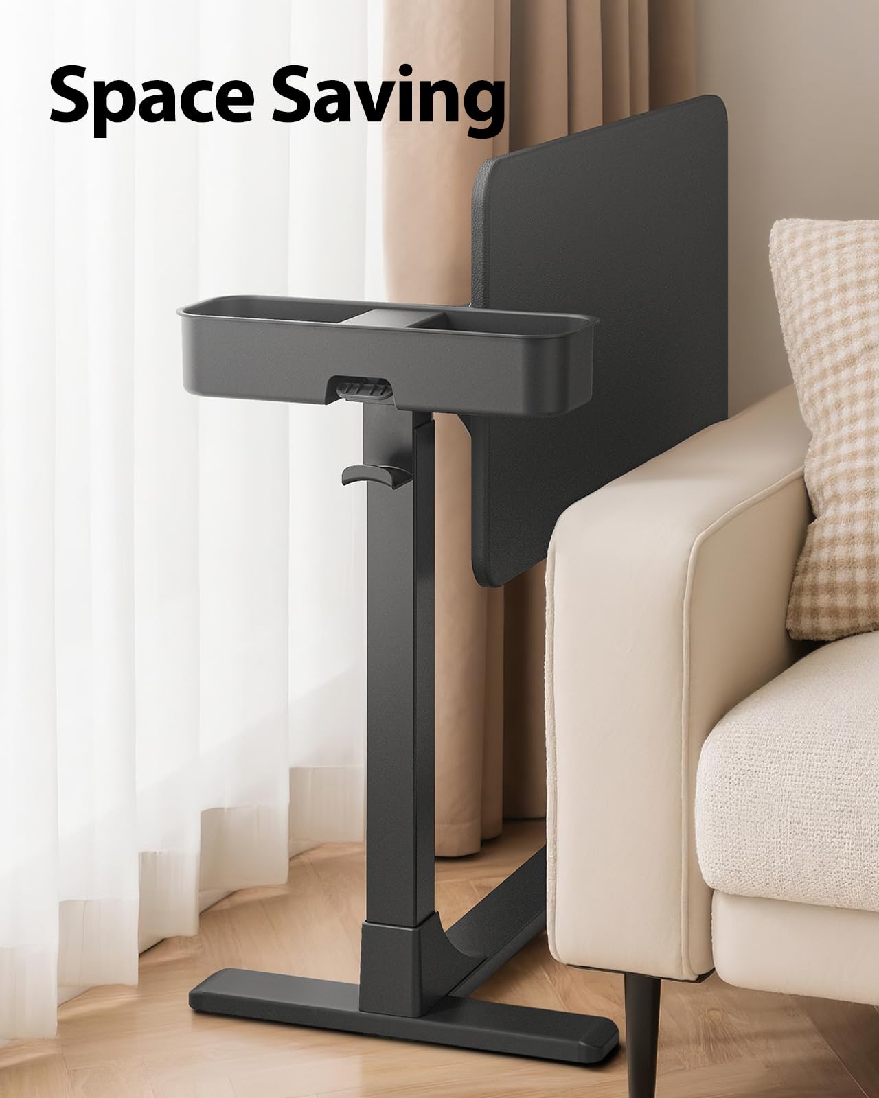 SAIJI Magnetic Overbed Bedside Table with Wheels, Height and 360° Angle Adjustable Over Bed Desk with Led Light, Portable Lengthened Rolling Laptop Standing Desk Mobile Bed Tables Hospital Home Use