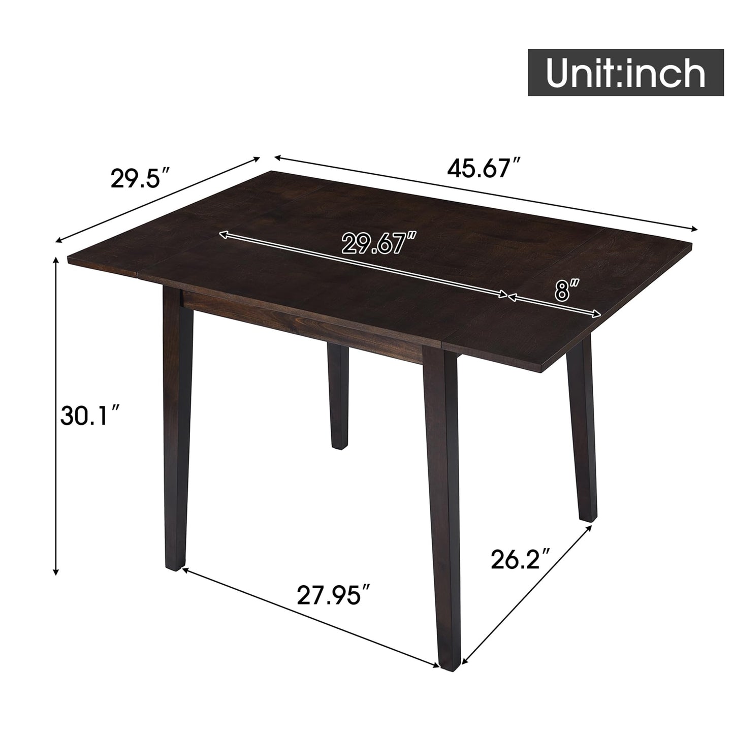 Merax Wooden 29"- 45" Extendable Rectangular Dining Table with Drop Leaf, Fits up to 4, Easy Assemble Espresso