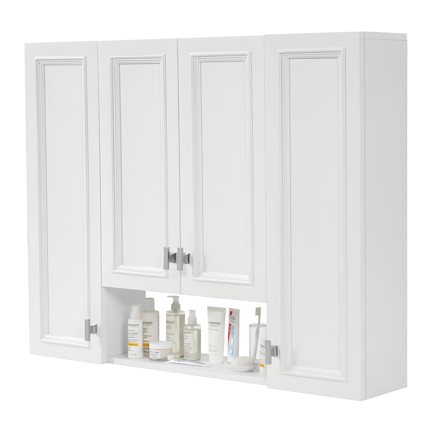 Virubi 36 Inch Bathroom Medicine Cabinet with Doors, Wall Mounted Storage Organizer with Open Shelf, Over The Toilet Wall Cabinet with Smooth Painted Finish, Metal Handle
