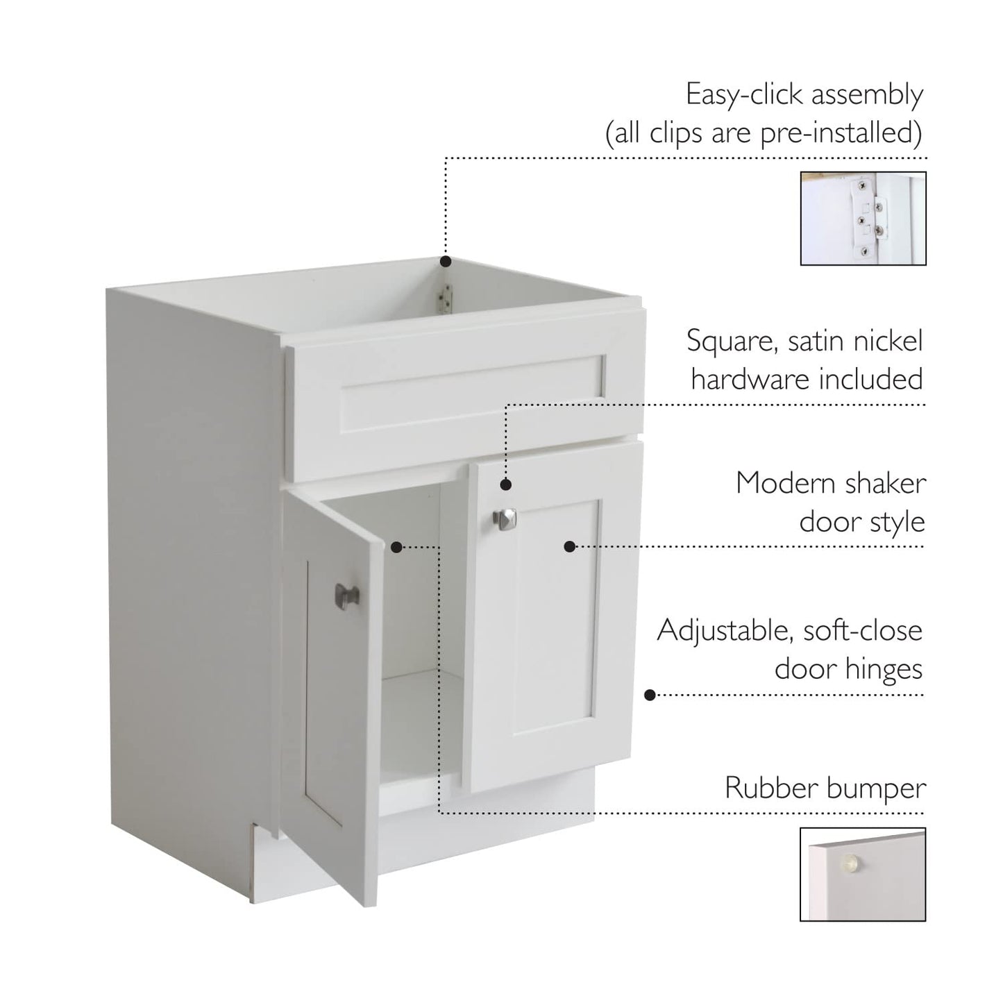 Brookings 24 Inch Bathroom Vanity, Ready to Assemble, Solid Wood, Sherwin Williams® White – Design House, 586925
