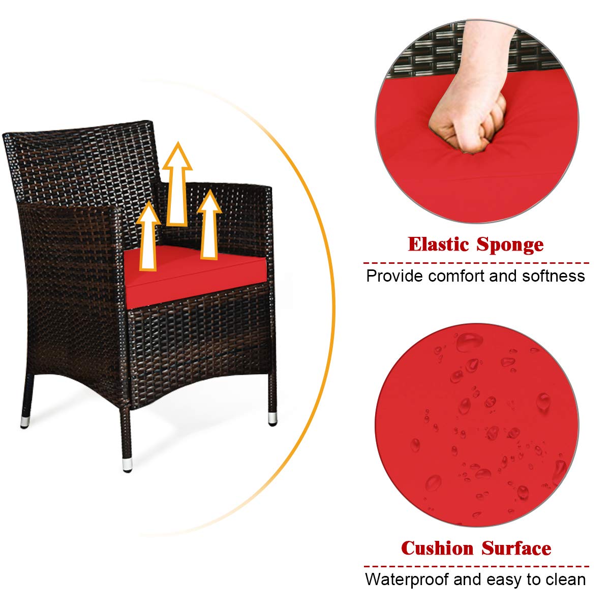 COSTWAY 8PCS Rattan Patio Furniture Set, Outdoor Wicker Rattan Chairs with Coffee Table, Rattan Cushioned Conversation Set for Backyard Balcony Porch Poolside, Red