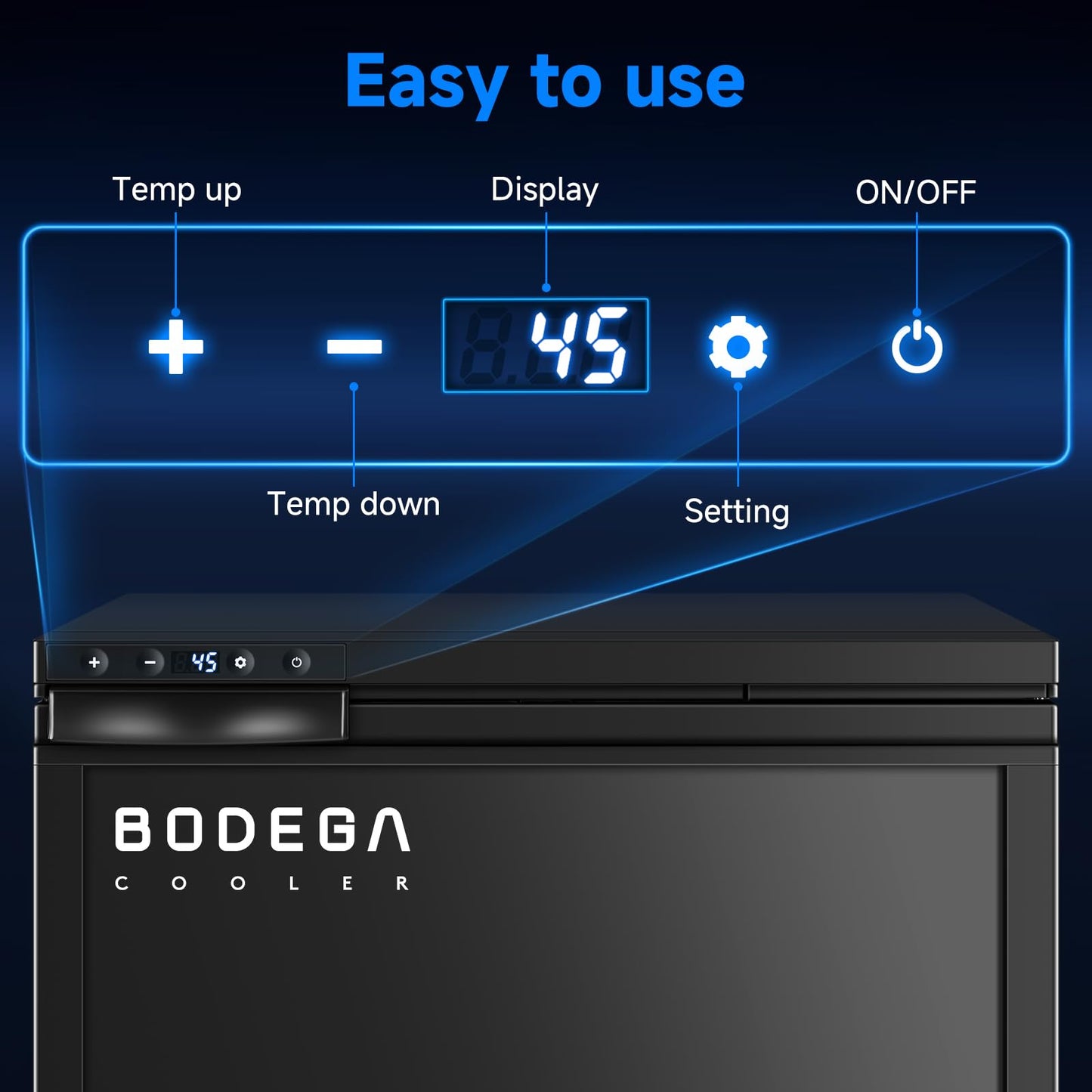 BODEGACOOLER 12-Volt Refrigerator, 65L(2.3cu.ft) RV Fridge Freezer with APP Control & Child Lock, Travel Compressor Cooler -4℉-46℉, 12/24V DC for Truck, RV, Camping
