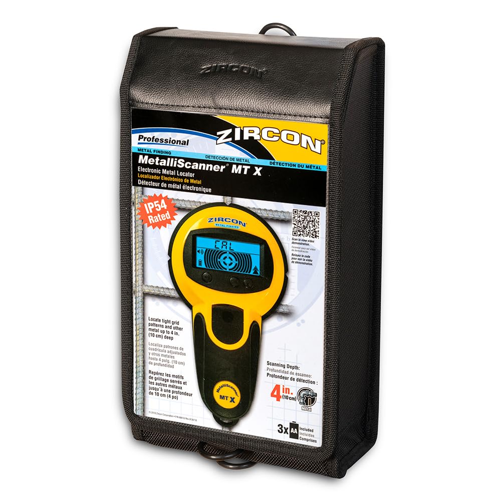 Zircon MetalliScanner MT X Electronic Metal Locator – Rebar & Metal Detector for Concrete – DeepScan up to 4 in – Industrial Grade LCD Metal Scanner for Drilling, Construction & Inspection