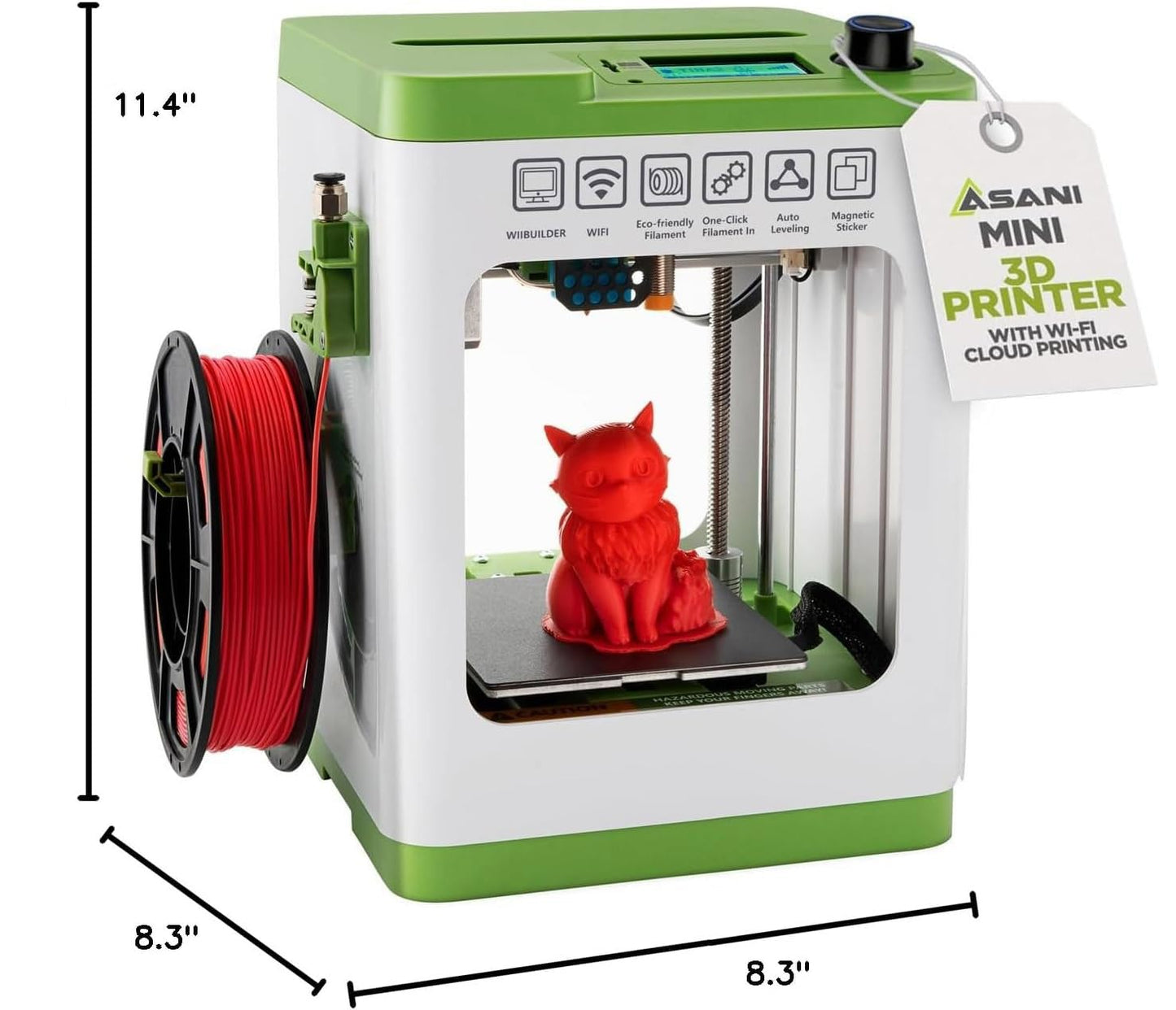 Fully Assembled Mini 3D Printer for Kids and Beginners - Complete Starter Kit with Auto Leveling 3D Printing Machine, 10M PLA Filament, and SD Card - WiFi 3D Home Printer for MAC Windows Linux (Green)