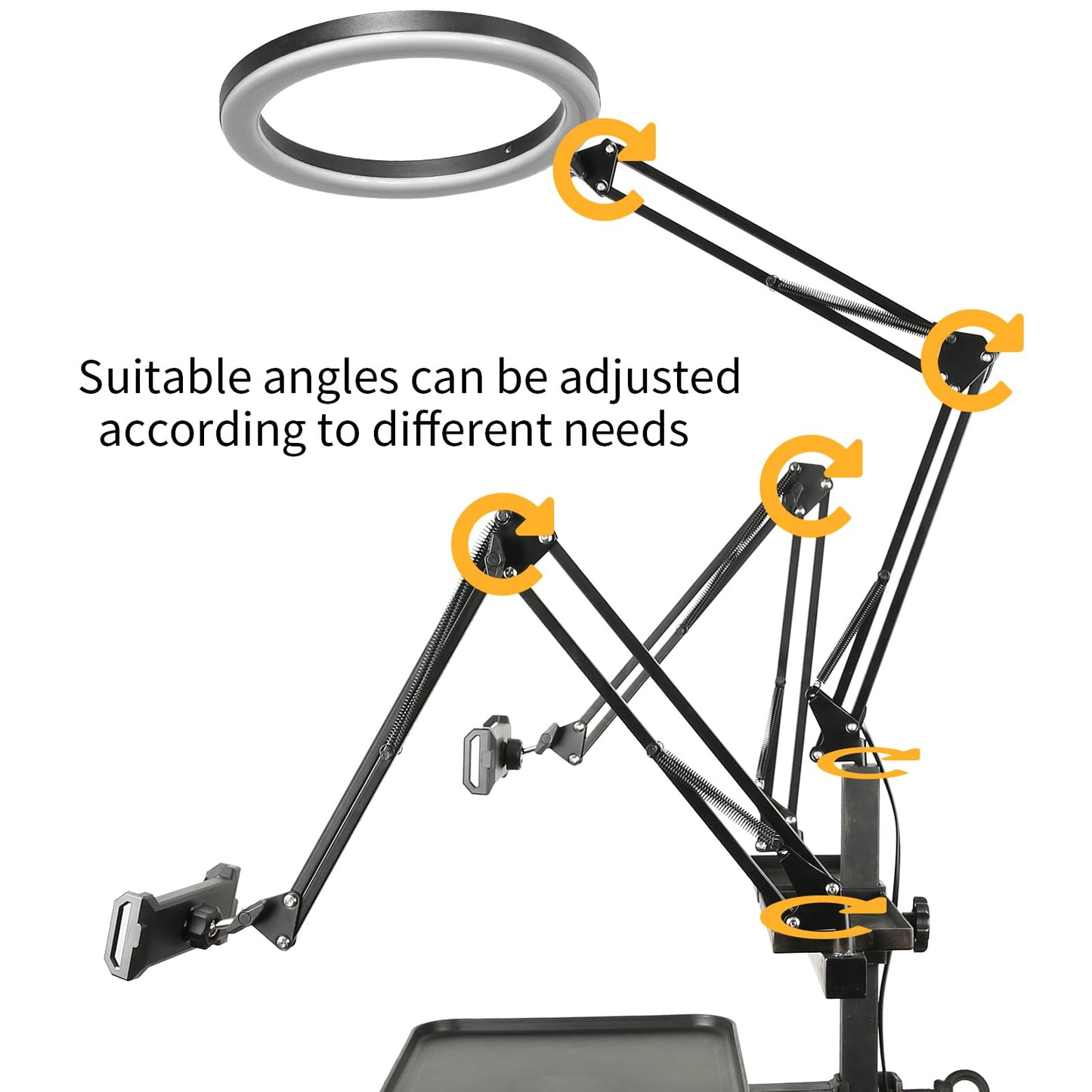 Tattoo Workstation with LED Large Aperture Tattoo Lamp, Magnetic Tray with Wheels, Salon Tray, Mobile Phone/Table Dual Stand Tattoo Cart, Suitable for Salon Tattoo Studio (Black)