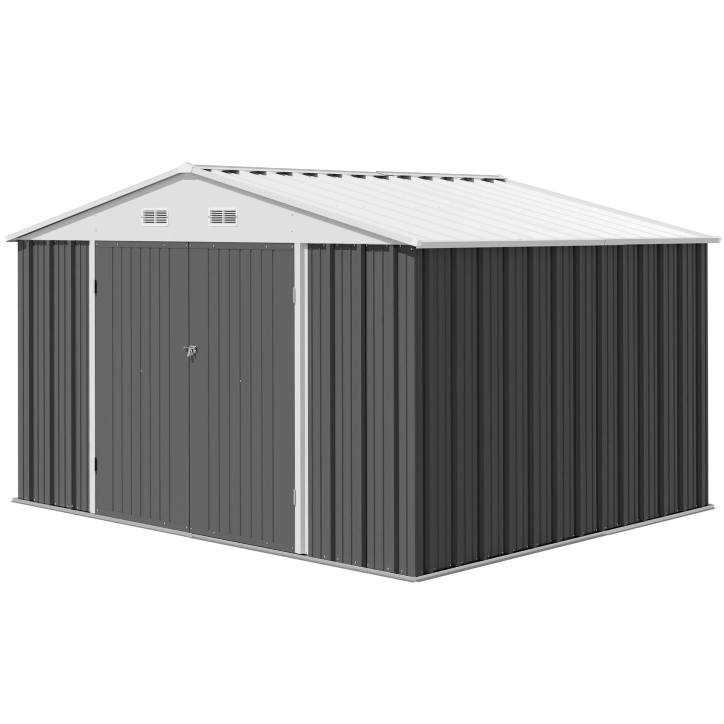 Devoko 10 x 8 FT Outdoor Storage Shed, Metal Garden Sheds & Outdoor Storage Clearance, Large Tool Shed Outdoor with Single Lockable Door for Patio Lawn Backyard (Gray)