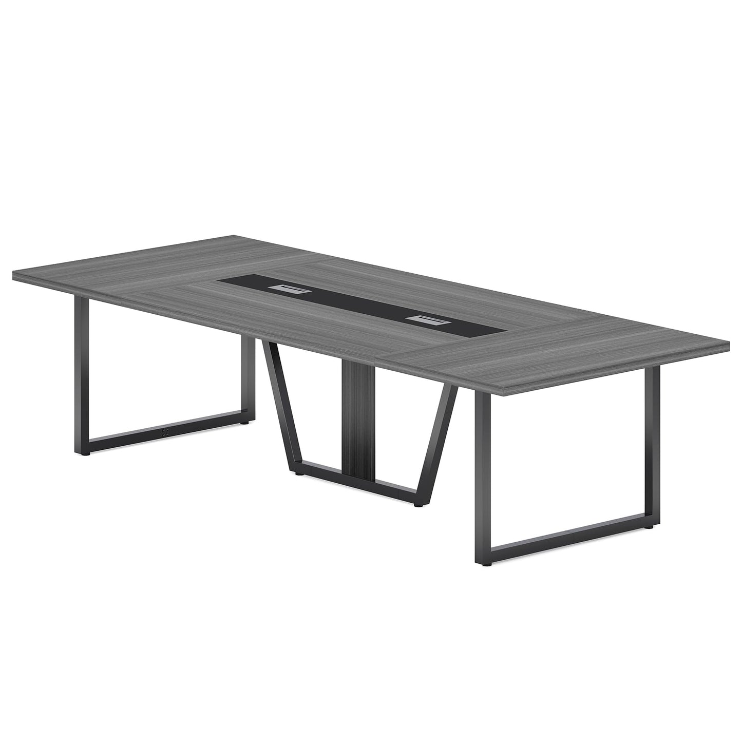 LITTLE TREE 8FT Conference Table for 10 People, Large Meeting Table, Modern Wooden Conference Room Tables with Cable Management, Business Style Training Tables with Strong Metal Legs for Office, Grey
