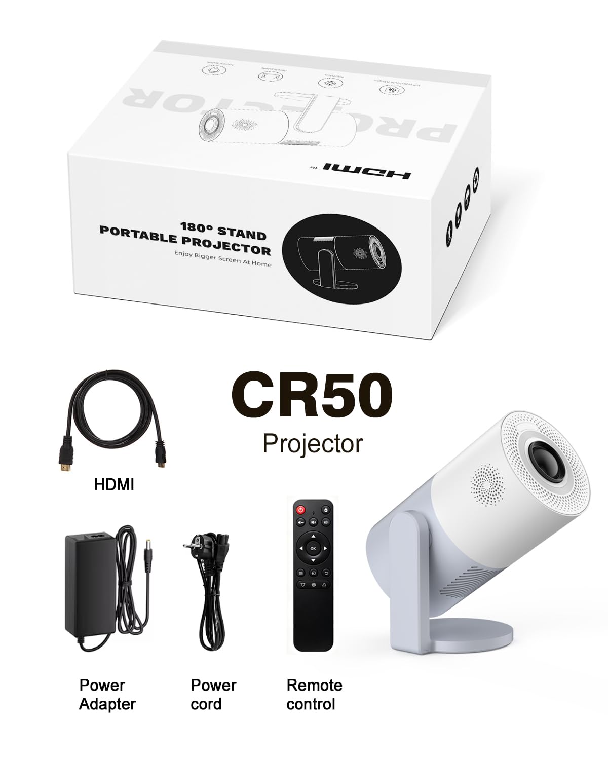 Latest Upgrade Portable Mini Projector Native 1080P 4K Support, 410 ANSI Lumens Auto Focus, WiFi 6 Bluetooth, Outdoor Movie Game Projector Android Smart System for Home Theater TV Replacement