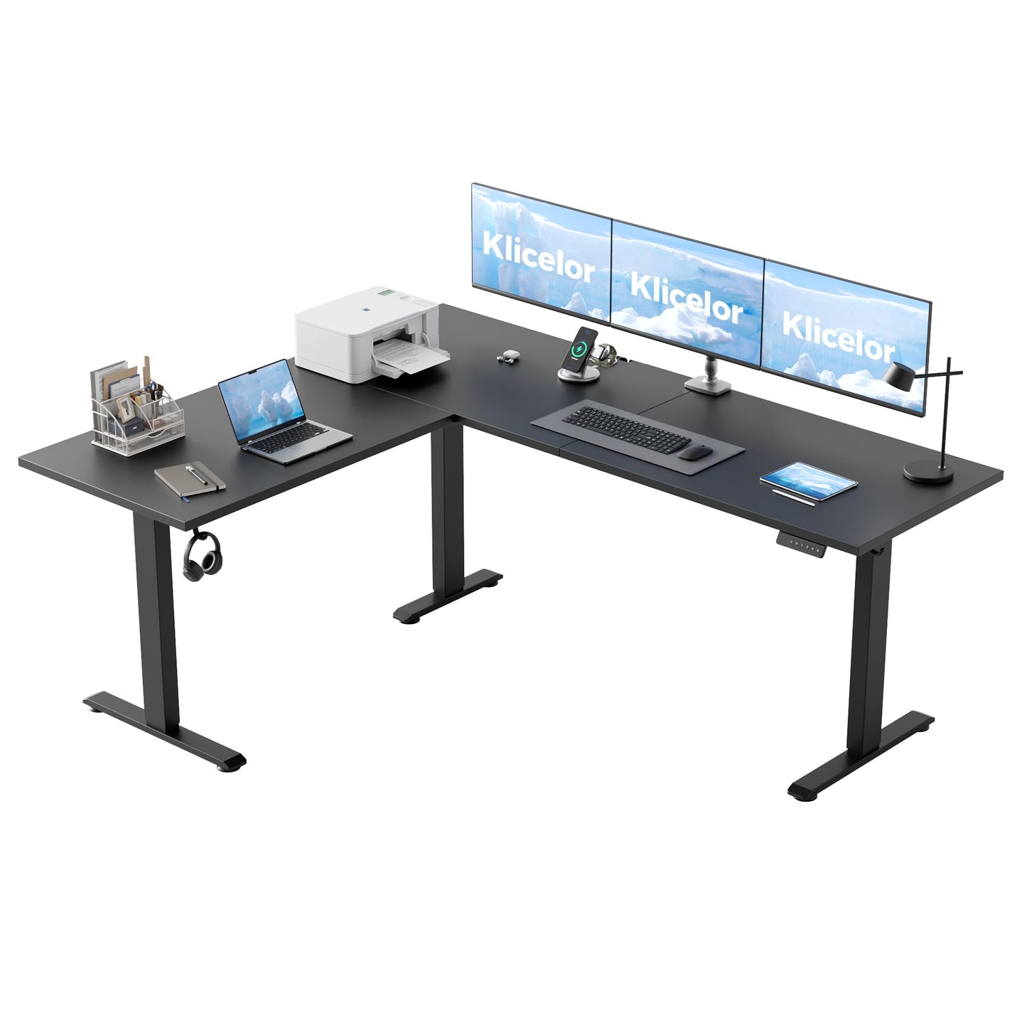 Klicelor L Shaped Standing Desk 73 x 60 Inch, Electric Height Adjustable Corner Desk for Home Office Workstation, Ergonomic Sit Stand Computer Table with Memory Controller, Black