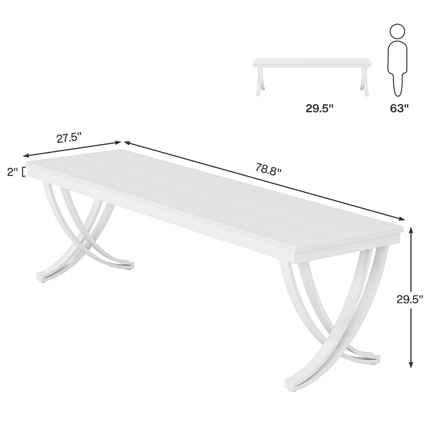 Tribesigns 6.5FT Conference Table for 6-8 People, 78 inch Long Rectangular Seminar Table with Strong Metal Frame, Business Furniture Boardroom Desk for Office Meeting Conference Room (1PC, White)