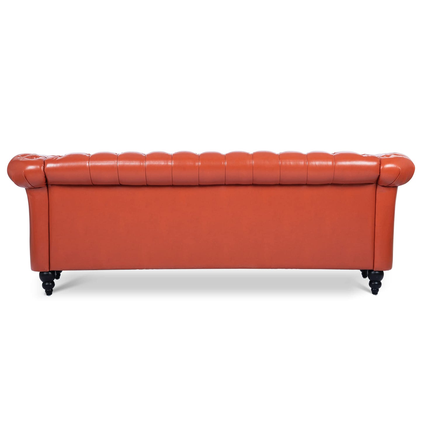 Ball & Cast 84" Chesterfield Leather Sofa with Channel Tufted Seat Back,Classic 3 Seater Couch w/Roll Arm Nailhead Trim and Upholstered,Mid Century Furniture for Living Room,Bedroom,Office,Orange PU