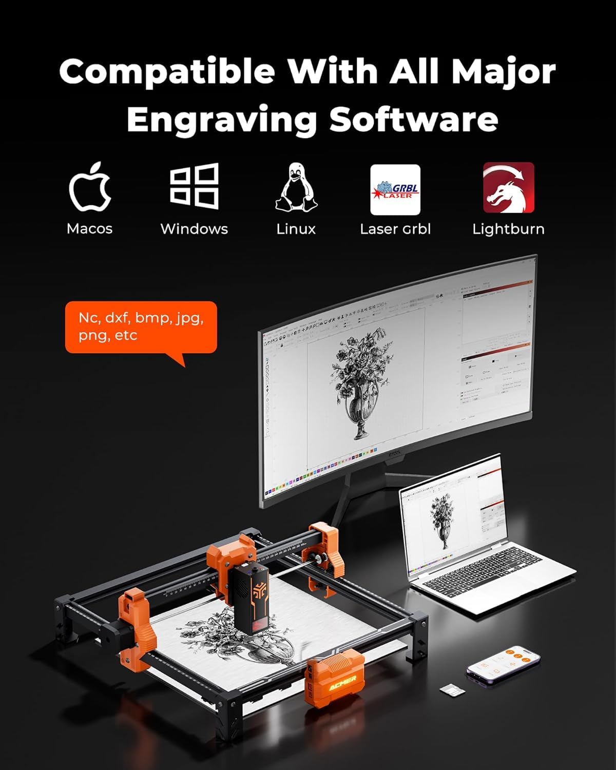 ACMER Laser Engraver Machine, Upgrade S2 12000mW Laser Cutter, 0.01mm Precision, 300×300mm Engraving Area, 10000mm/min Speed, for Wood, Metal, Acrylic, Leather, DIY & Education