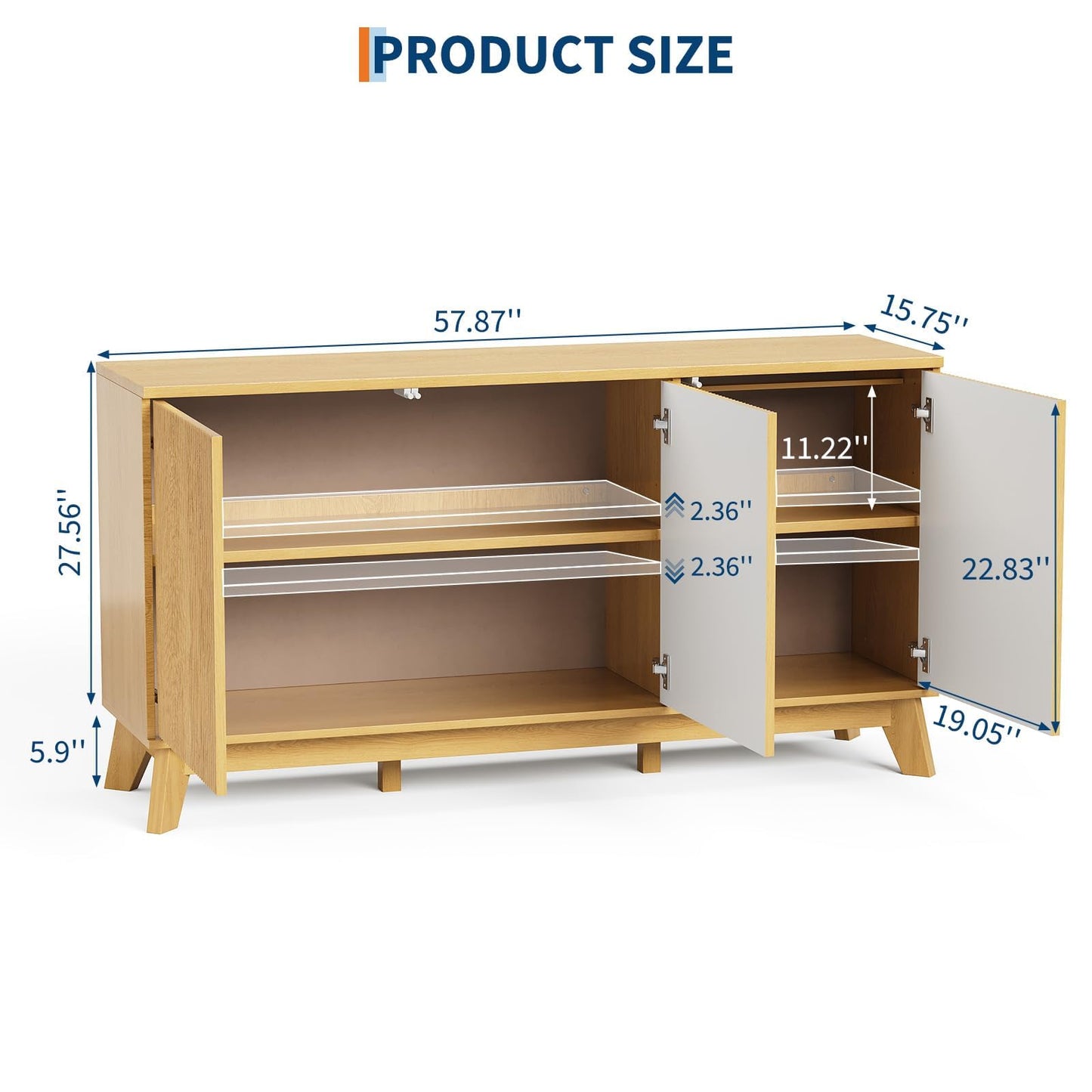 Garvee 58" Modern Farmhouse Buffet Cabinet with Curved Doors & Adjustable Shelves - Wood Storage Sideboard for Dining Room, Coffee Bar Console, Living Room