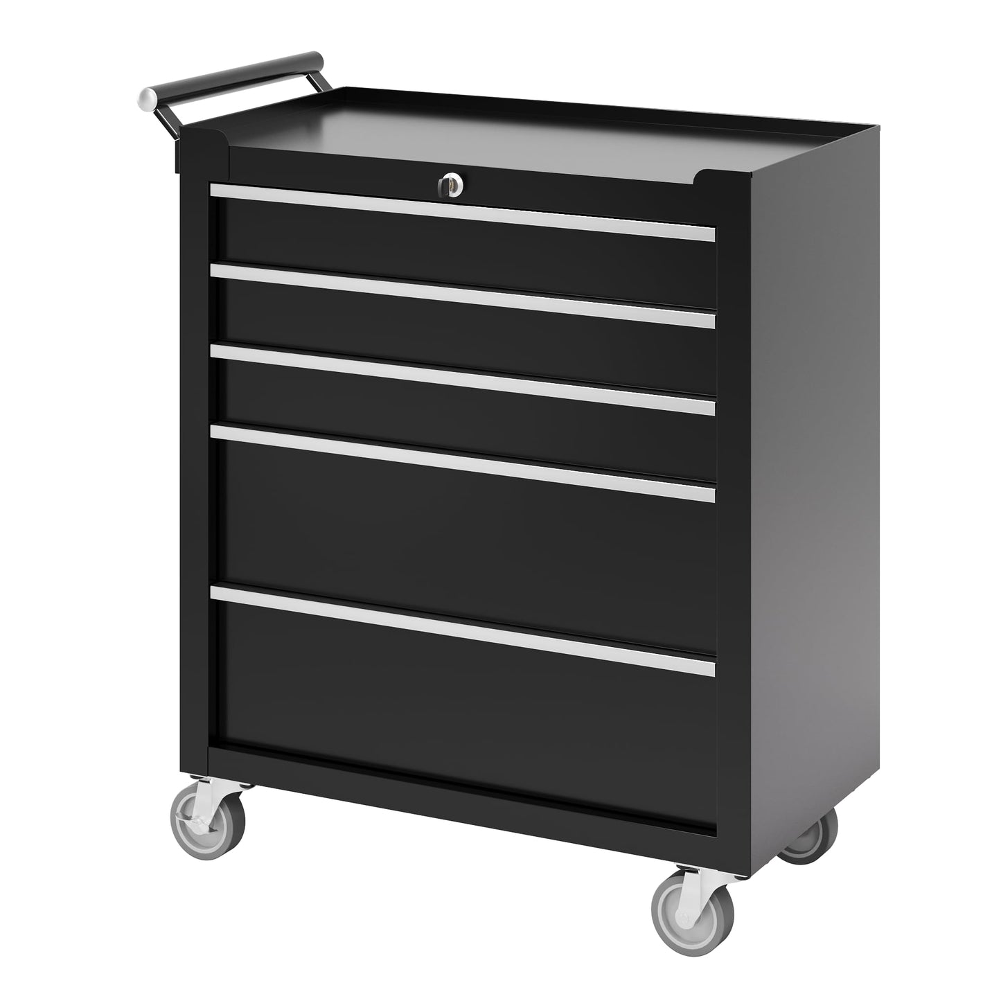 PeakPursuit 5-Drawers Rolling Tool Chest, Portable Tool Box with Wheels and Lock System, Secure Storage Cabinet for Warehouse, Workshop, and Repair Shop, Black