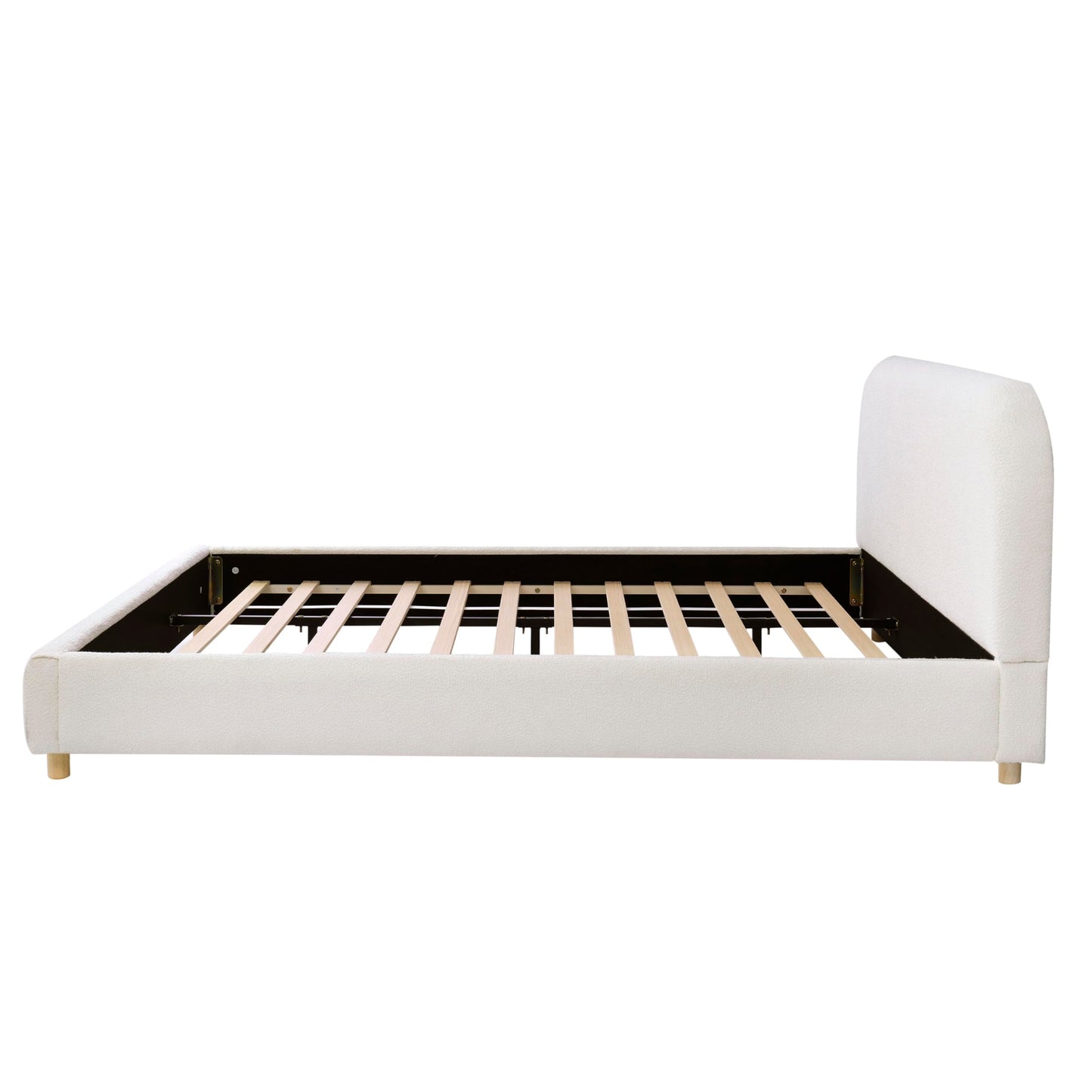 Christopher Knight Home Hazel California King Bed Frame with Headboard, Boucle Upholstered Platform Bed, Wooden Frame, Soft Curved Headboard, Slats Panel Support, No Box Spring Needed, White