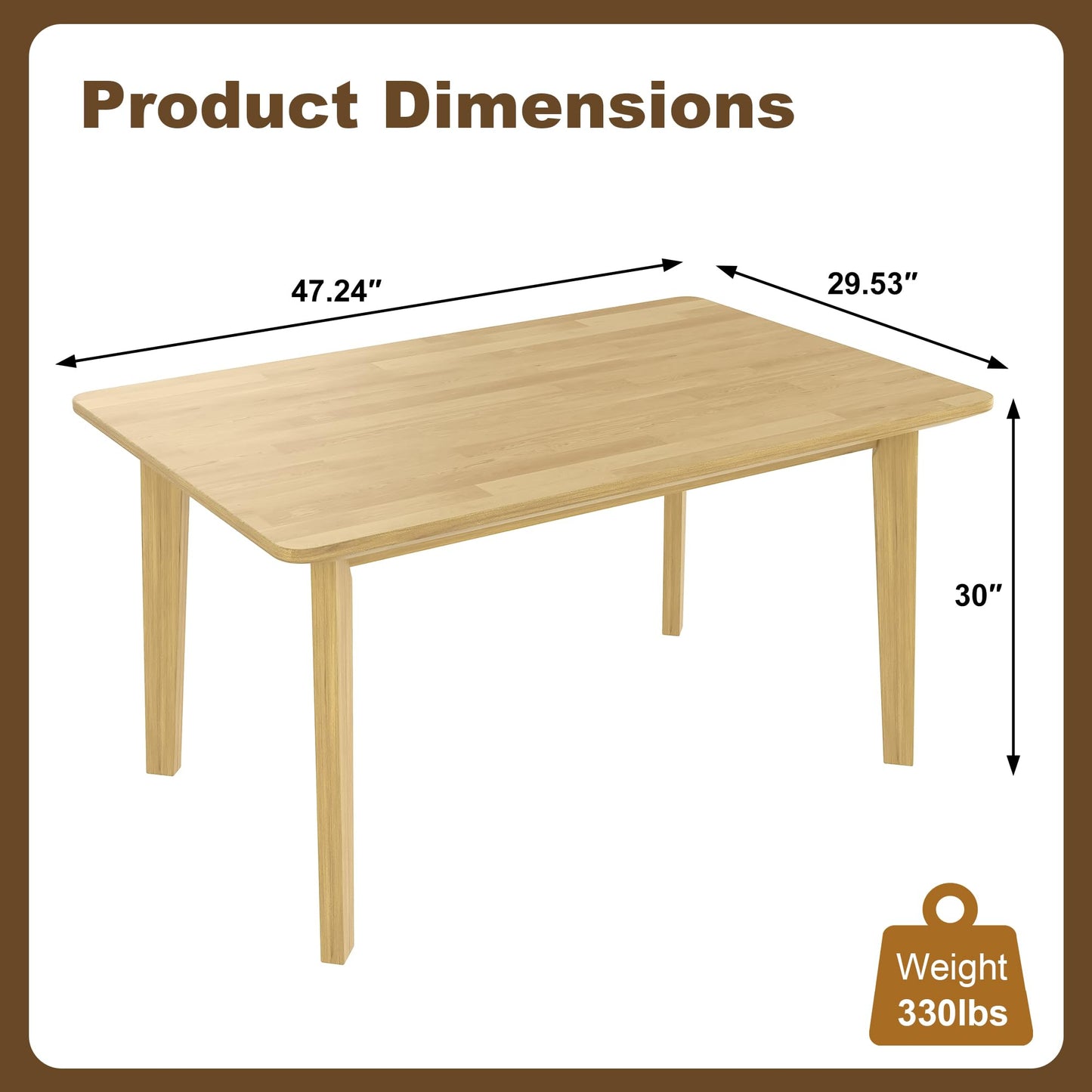 Merax Farmhouse 47" Rectangular Dining Table, Solid Wood Kitchen Table Fits up to 4, Easy Assemble, Natural