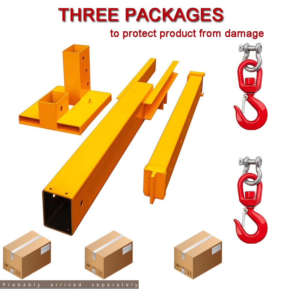 Forklift Crane Attachment, 6000LB Manual Telescopic Jib Boom with Adjustable Holes, Heavy Duty Steel Construction for Warehouse, Factory, Construction Lifting