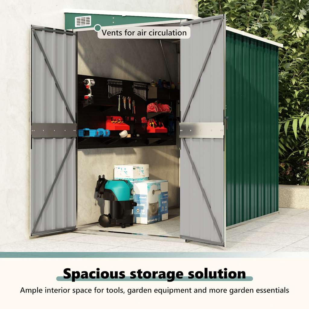 Outdoor Garden Shed 46.5 x 76.4 x 70.1 Inch, Metal Storage House for Backyard Tools, Lawn Equipment, Galvanized Steel Shed with Sloping Roof, Green