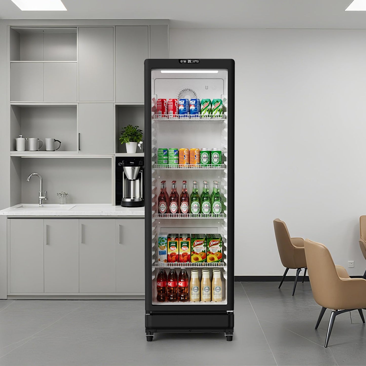 BEYOU Beverage Refrigerator, 8.5 cu. Ft Commercial Refrigerator Merchandiser with single Glass Door, Display Fridge for Living Room, Bar, Garage(Black)