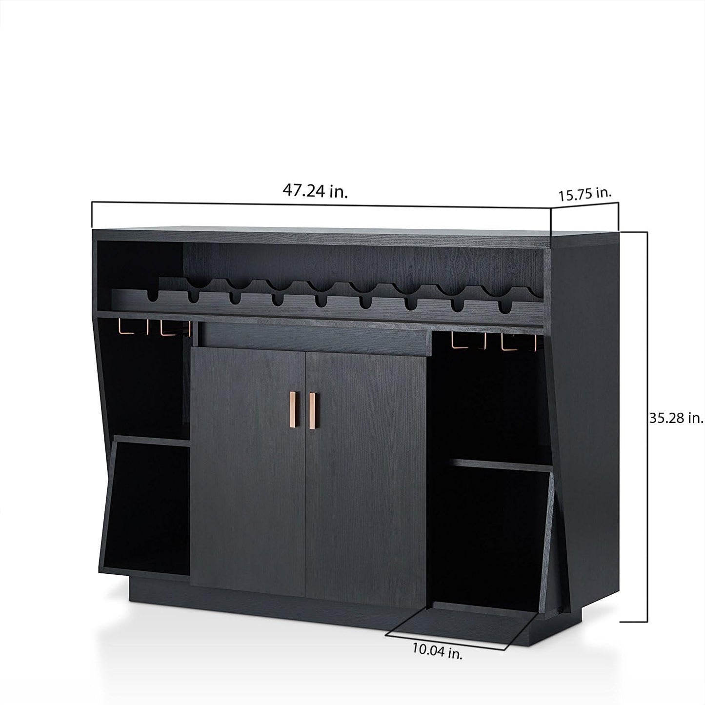 Furniture of America Polizzi Modern 5-Shelf Wood 36 in. Buffet with Wine Bottle and Stemware Rack, 2 Cabinet Doors for Dining Room, Kitchen, Black